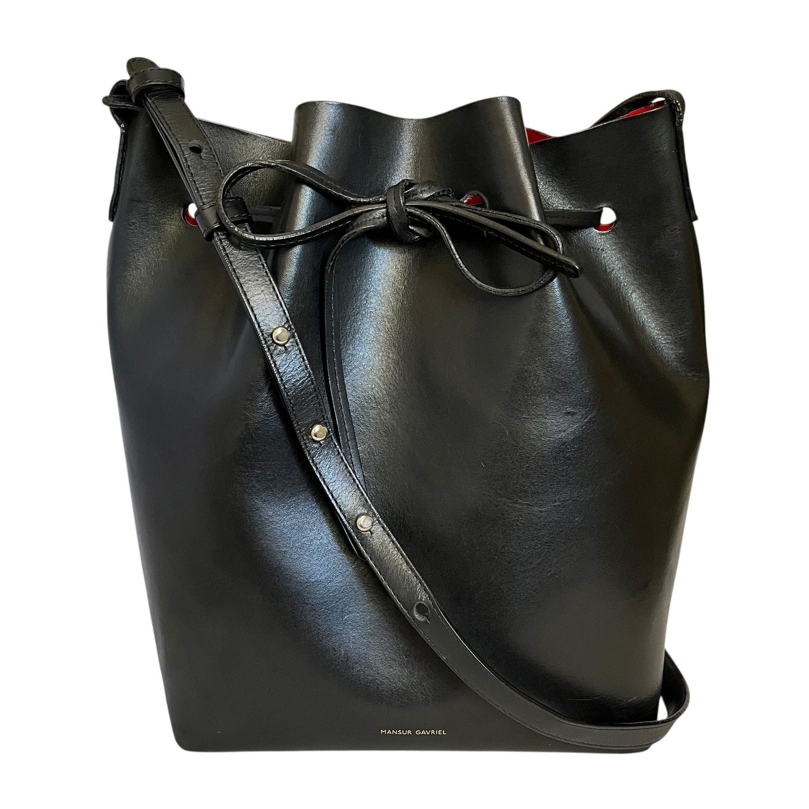 Mansur Gavriel Mansur Gavriel Black Red Leather Drawstring Bucket Bag Size ONE SIZE - 1 Thumbnail