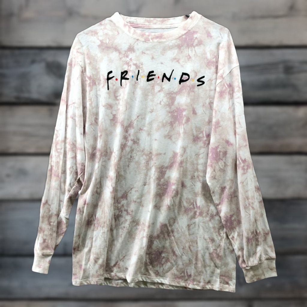 Pinko Friends Long Sleeve T Shirt Mens XL Tie Dye Crewneck Pink White Mauve Colorful 90s Logo Shirt Size US XL / EU 56 / 4 - 1 Thumbnail