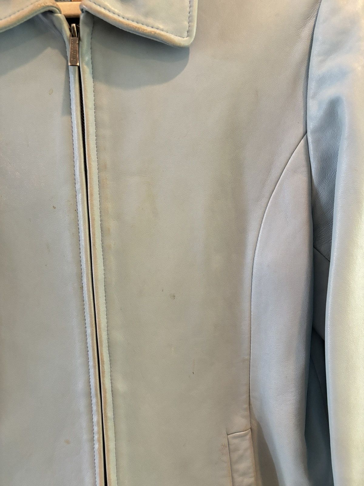 Liz Claiborne Vintage Liz Claiborne Stained Light Blue Leather Jacket Size L / US 10 / IT 46 - 4 Thumbnail