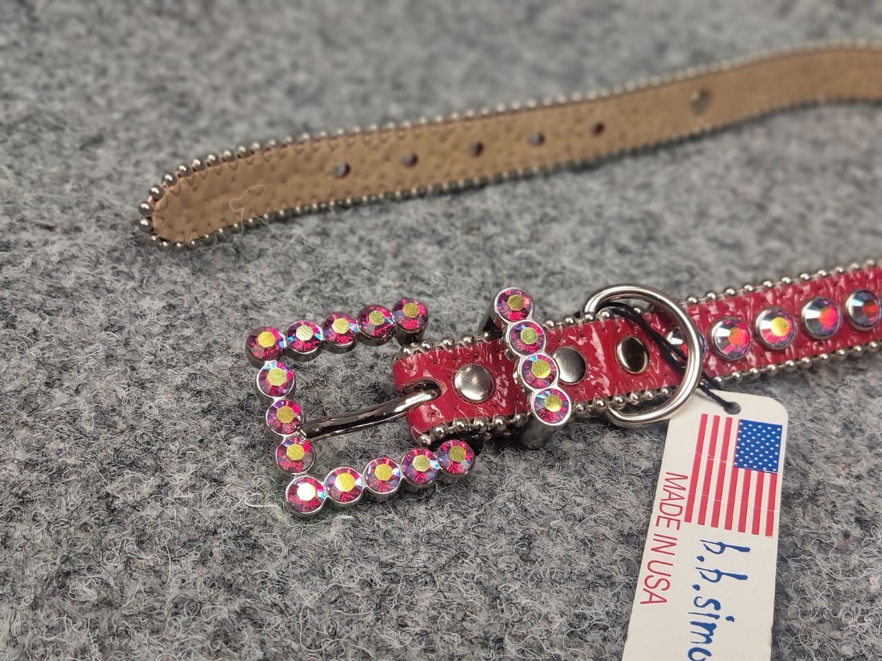 B.B.Simon Swarovski Crystal Red Leather collar Dog belt