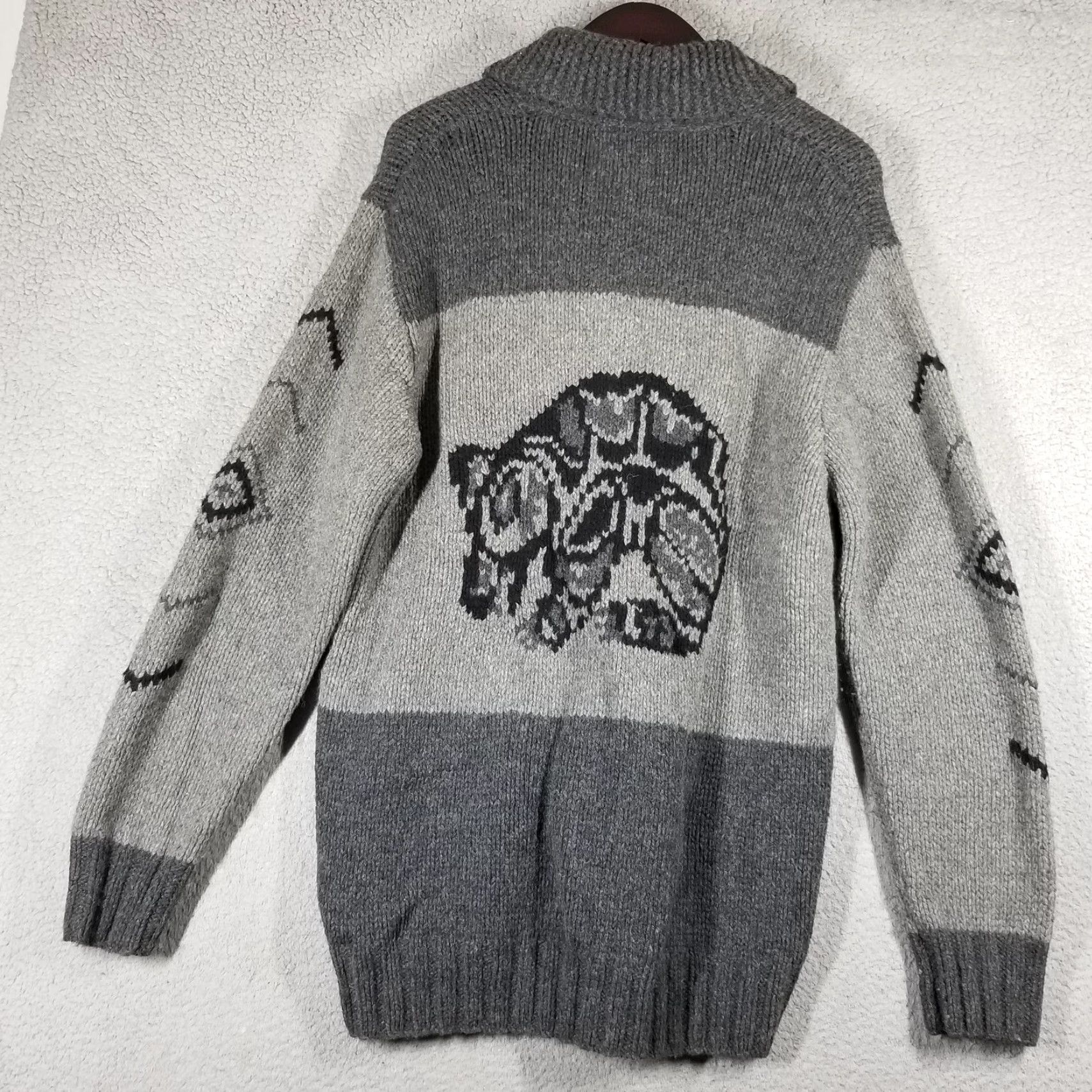 Eddie Bauer Eddie Bauer Heritage Sweater Mens Full Zip Shawl Collar Geometric Bison Gray Medium Wool Nylon 80/20 Mens Size US M / EU 48-50 / 2 - 3 Thumbnail