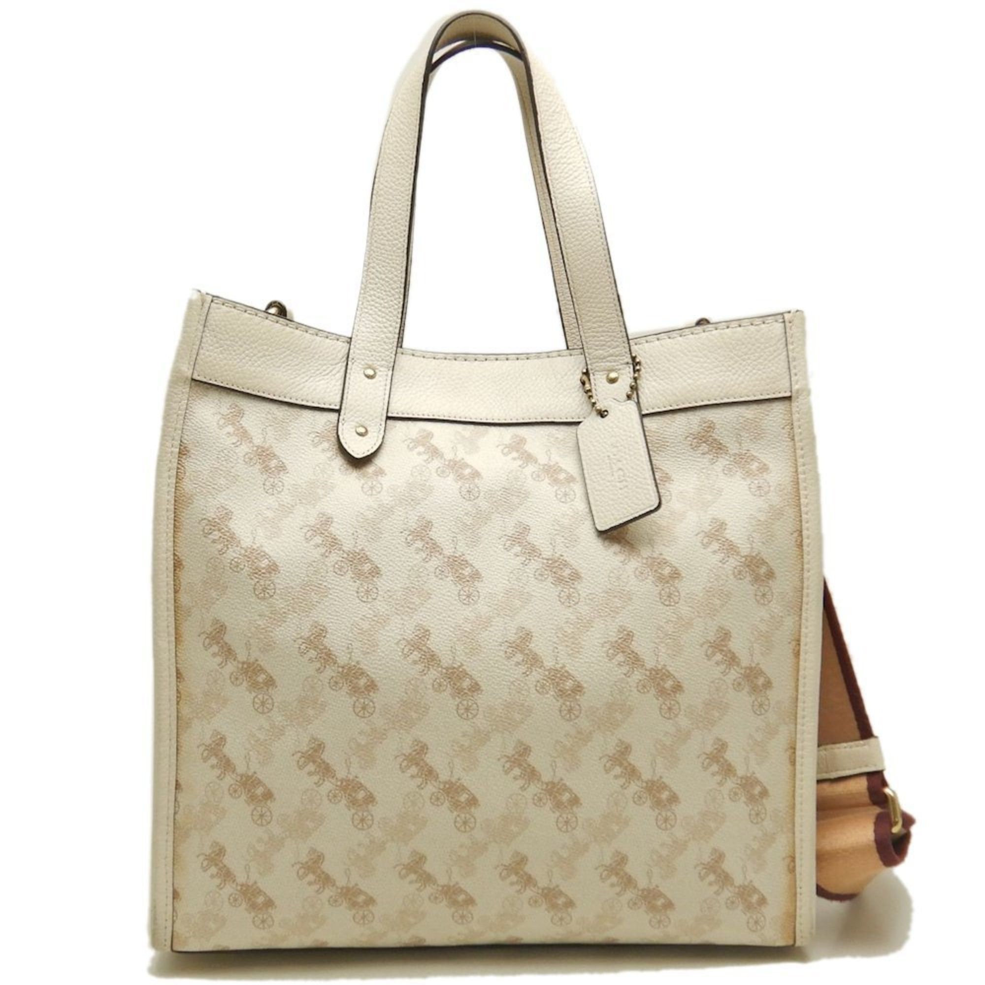 Coach Horse & Carriage Field Tote Bag 89143 In Coated Canvas And Leather, Ivory, Women's, 253582 in Beige