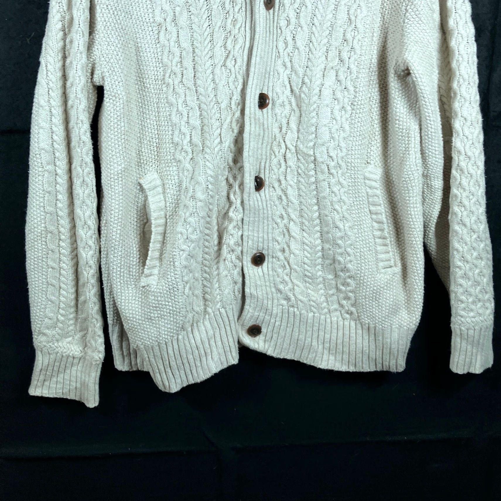 Vintage American Eagle Mens Sweater Cardigan Oatmeal Button Front Shawl Neck Knit Cotton Blend XL Tan Size US XL / EU 56 / 4 - 3 Thumbnail