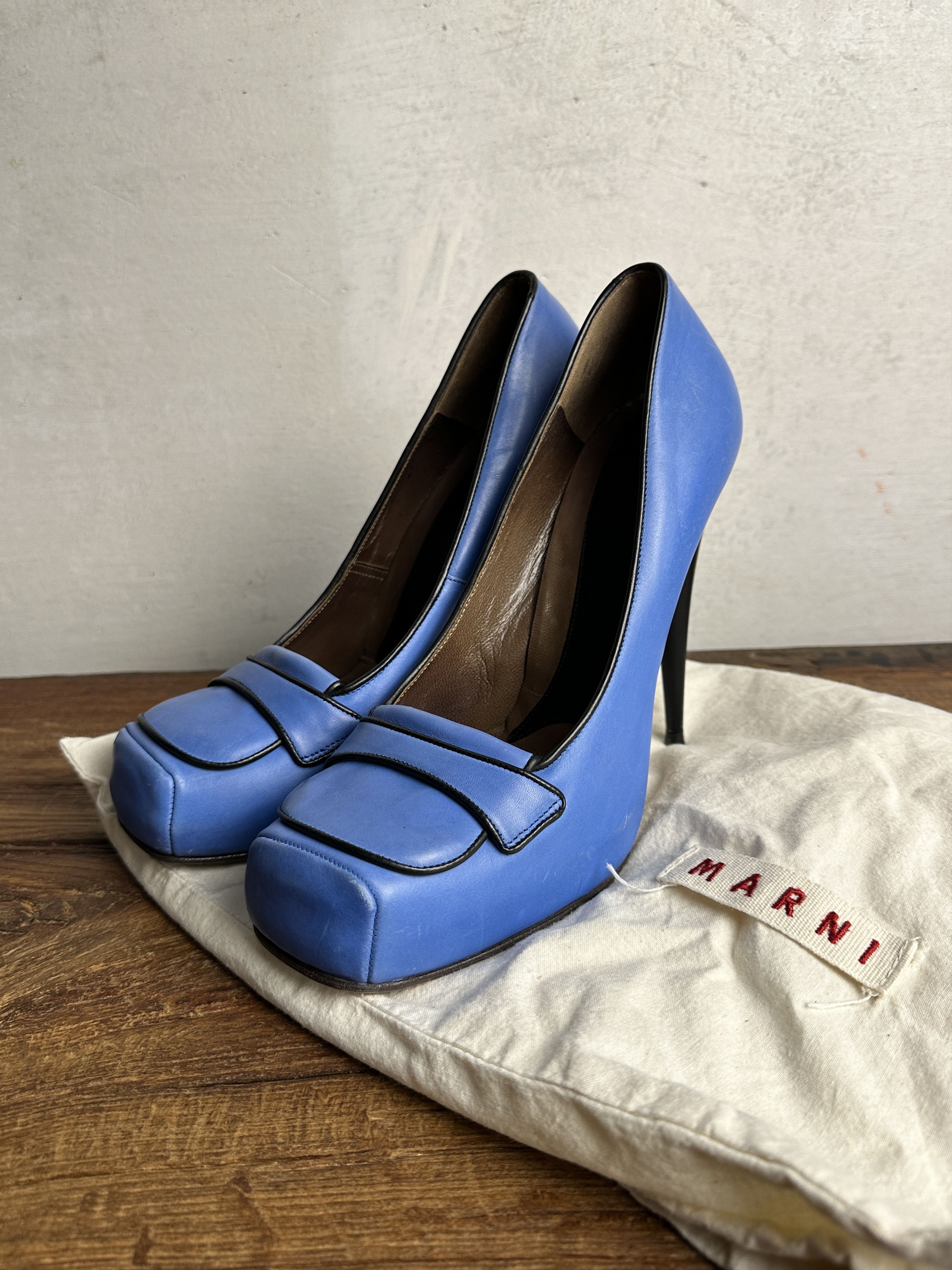 Marni Marni Blue Leather Platform Loafer Pumps Size US 10 / IT 40 - 2 Thumbnail