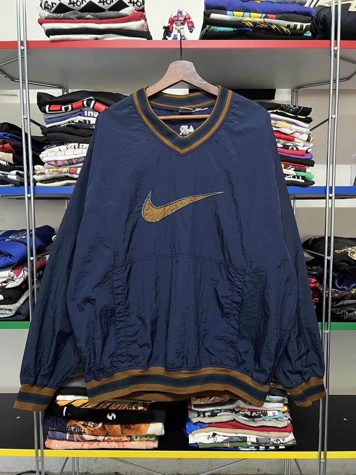 Nike Vintage 90s Nike Big Logo Swoosh Nylon Pullover Size US XL / EU 56 / 4 - 1 Thumbnail