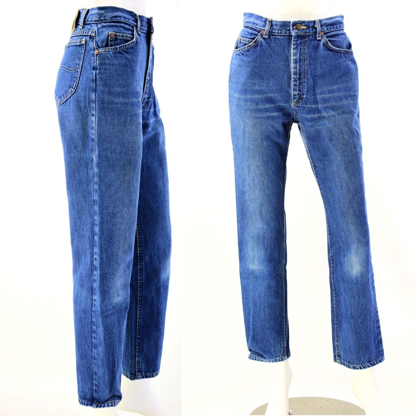 image of 90's Vintage Womens 6 Or S Lee Dark Stone Wash High Waist Straight Leg Jeans in White