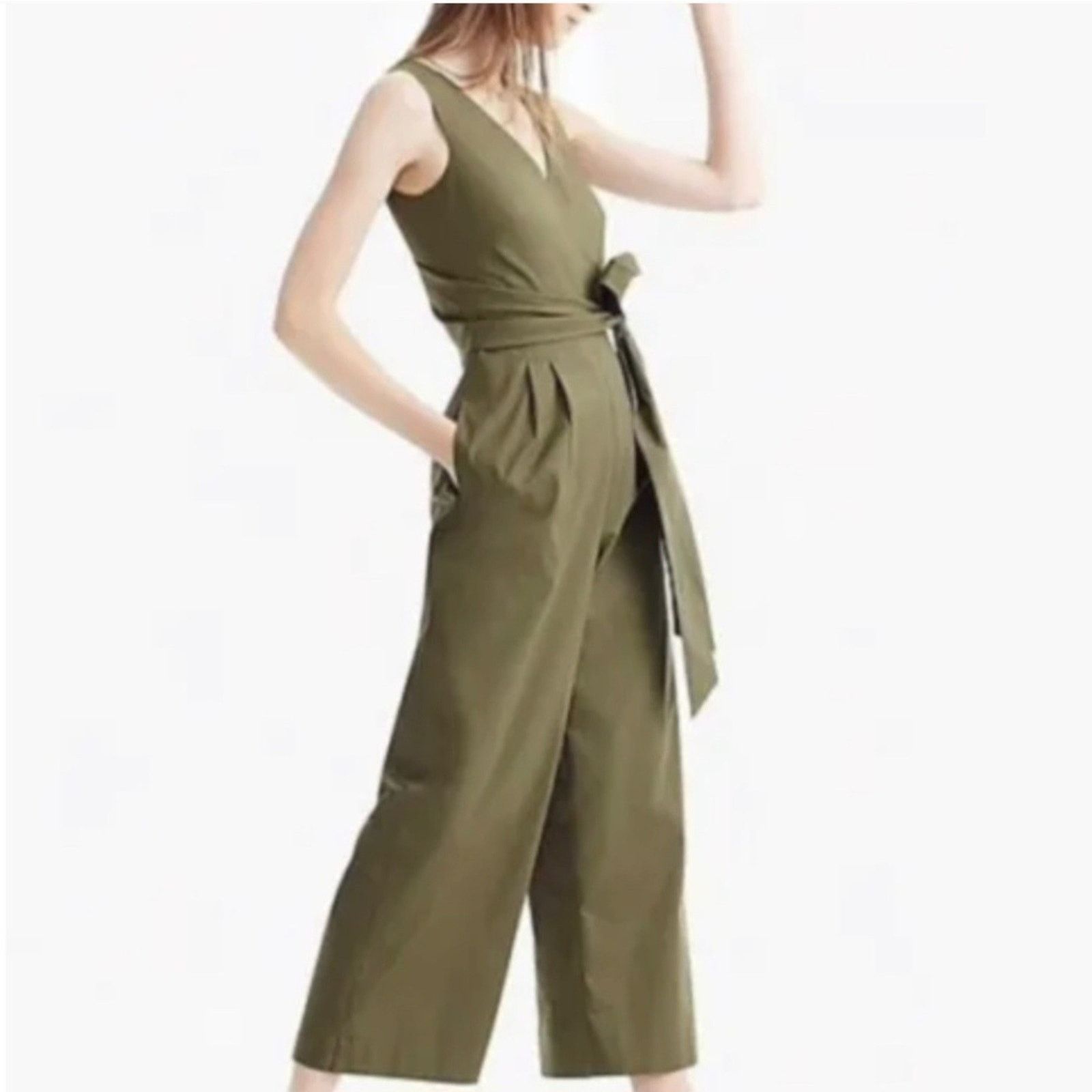 J.Crew J. Crew Wrap Tie Utility V-Neck Wide Leg Olive Jumpsuit Size 36" / US 14 / IT 50 - 2 Thumbnail