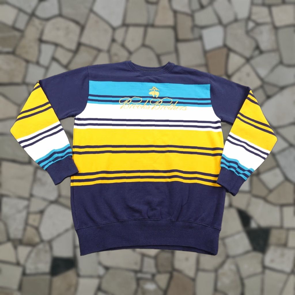 Brooks Brothers Brooks Brothers Sweater Mens XL Blue Yellow Stripe Crewneck Embroidered Pullover Size US XL / EU 56 / 4 - 1 Thumbnail