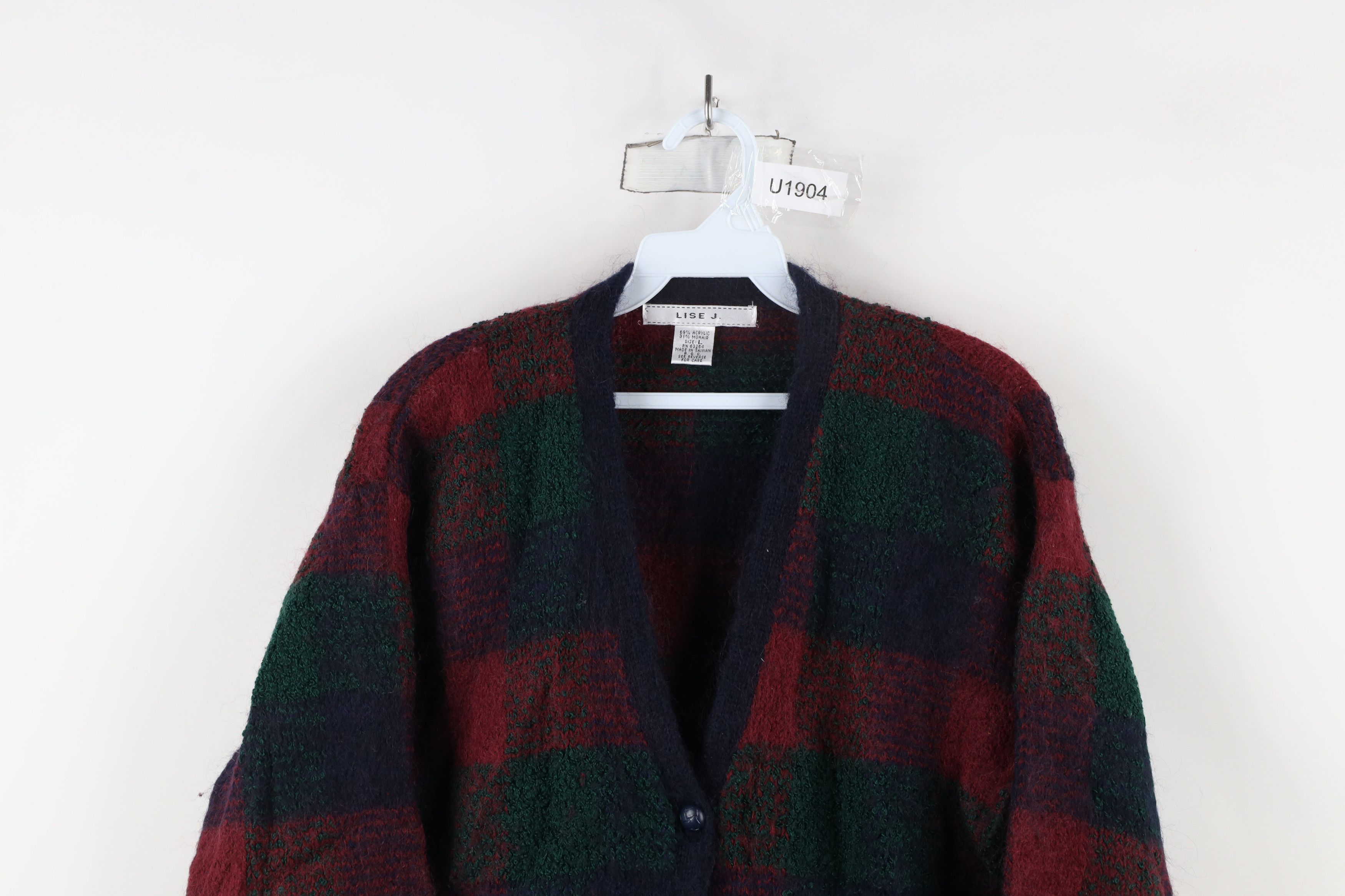 Vintage Vintage 90s Streetwear Blend Knit Cardigan Sweater Plaid Size L / US 10 / IT 46 - 2 Thumbnail