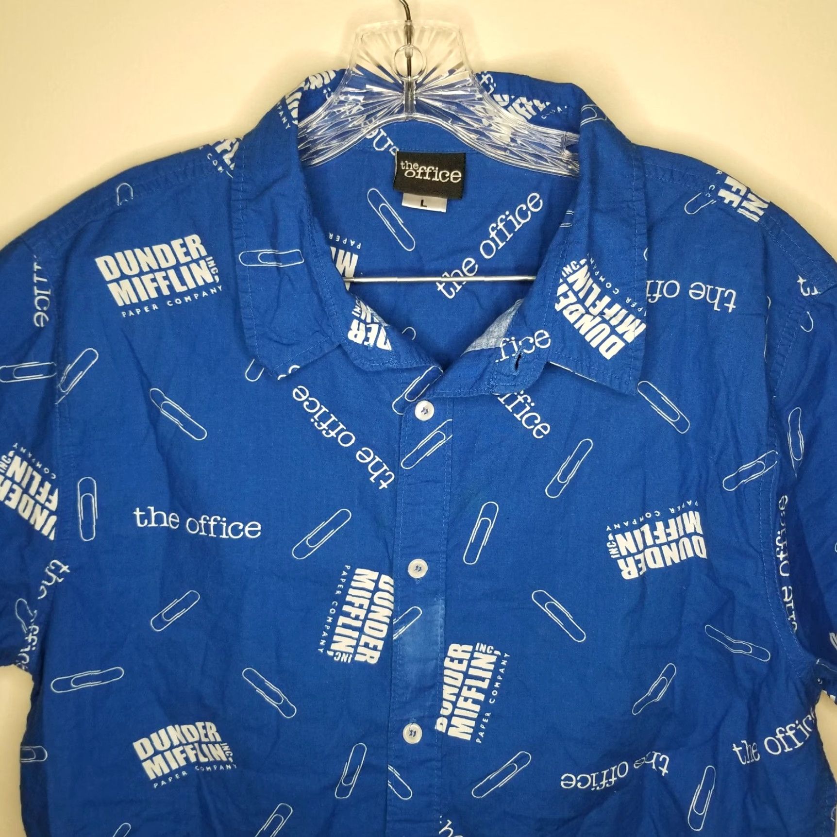 Vintage VINTAGE The Office Dunder Mifflin Shirt Mens Blue Short Sleeve Button-Up Size L Size US 33 - 2 Thumbnail