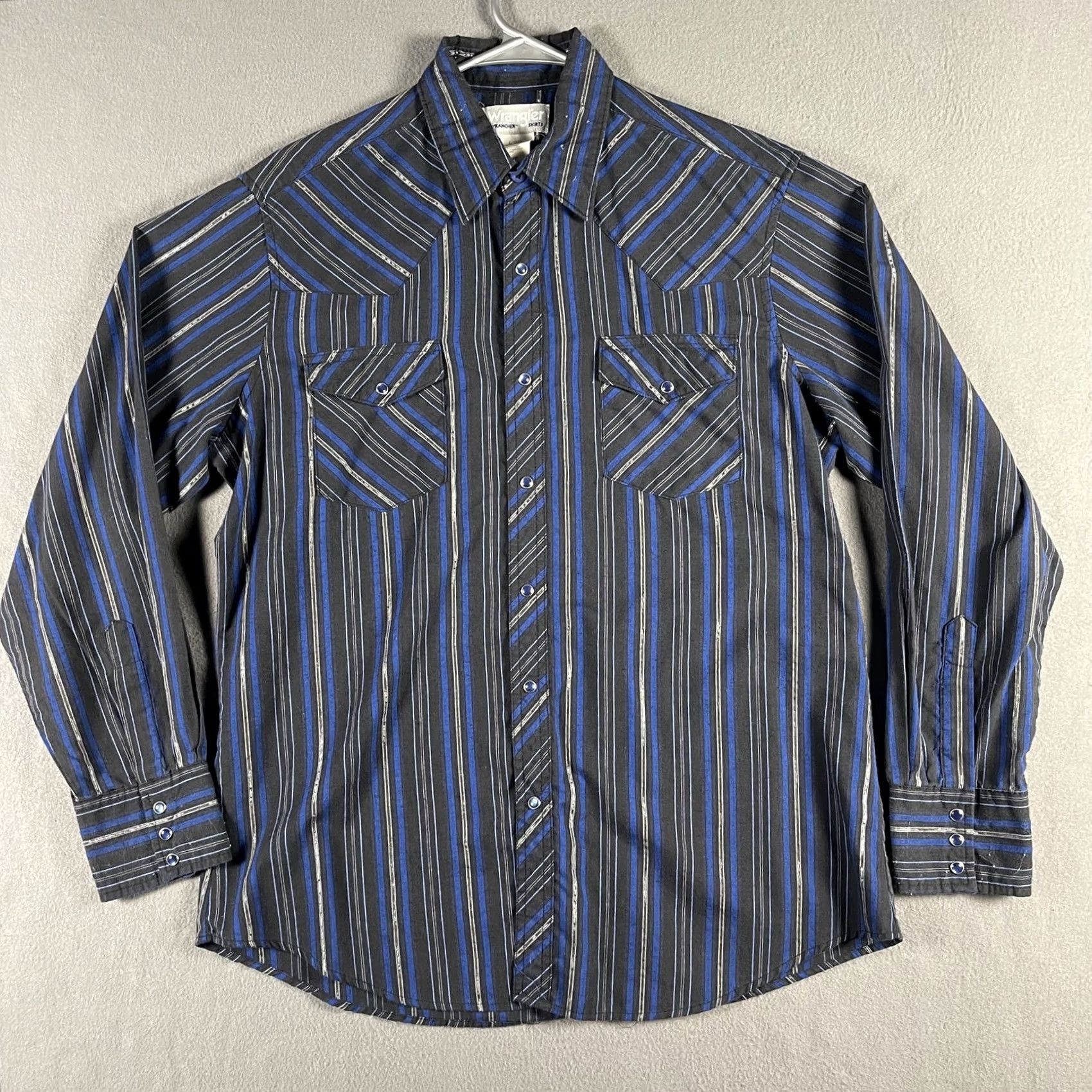 Wrangler Wrangler Shirt Mens Large Black Blue Western Pearl Snap Striped Rodeo Size US L / EU 52-54 / 3 - 2 Thumbnail