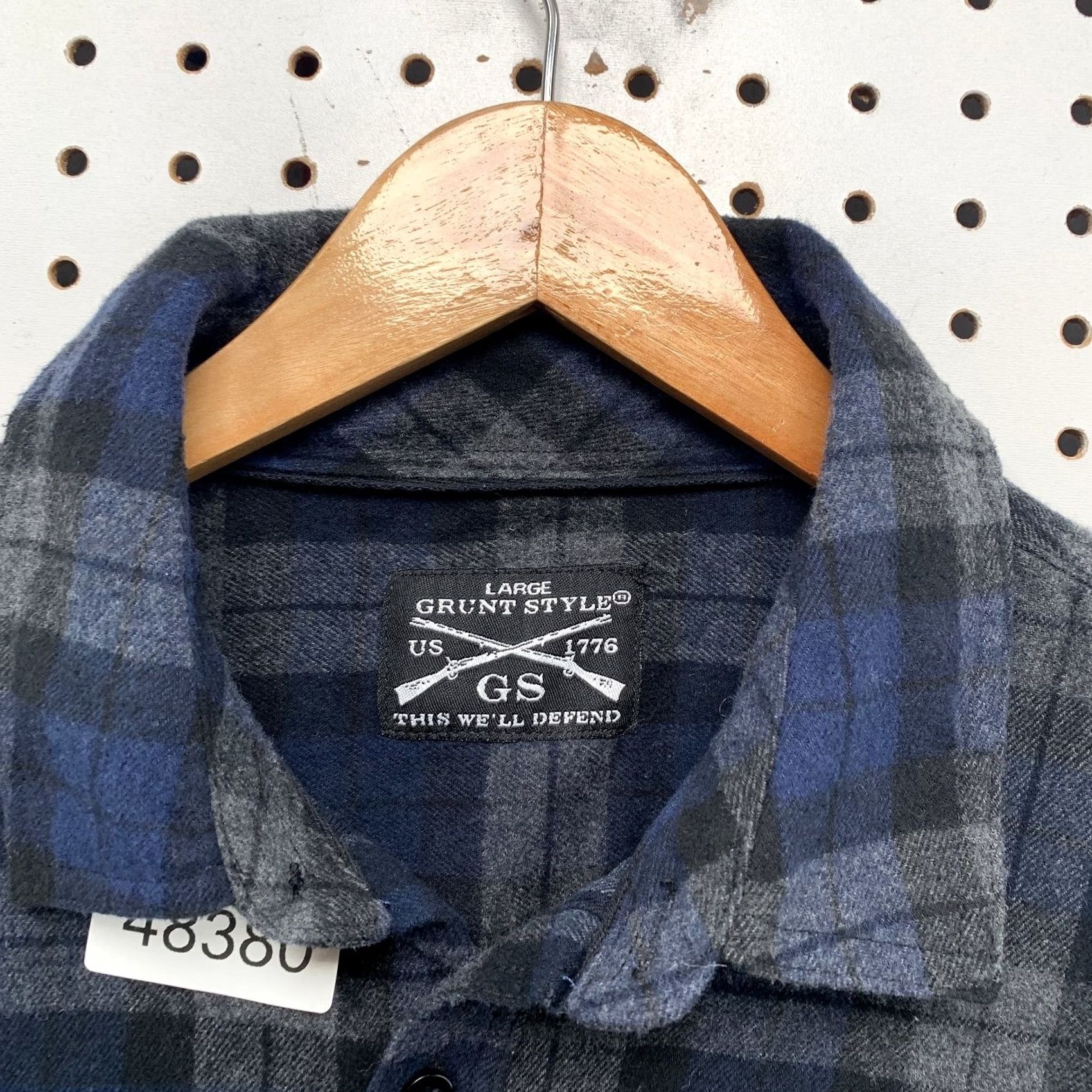 Vintage Grunt Style Flannel Button Shirt Mens Large Blue Plaid Long Sleeve Outdoor Size US L / EU 52-54 / 3 - 3 Thumbnail