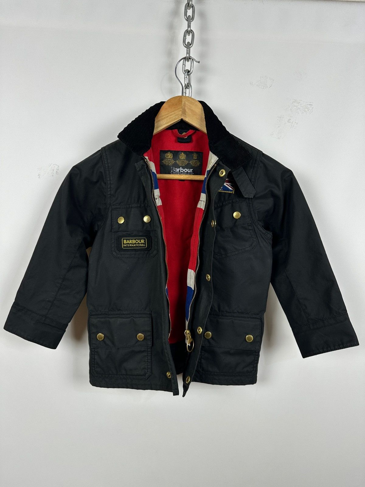 Barbour Kids Barbour Union Jack International Black Waxed Jacket Size US XXS / EU 40 - 2 Thumbnail