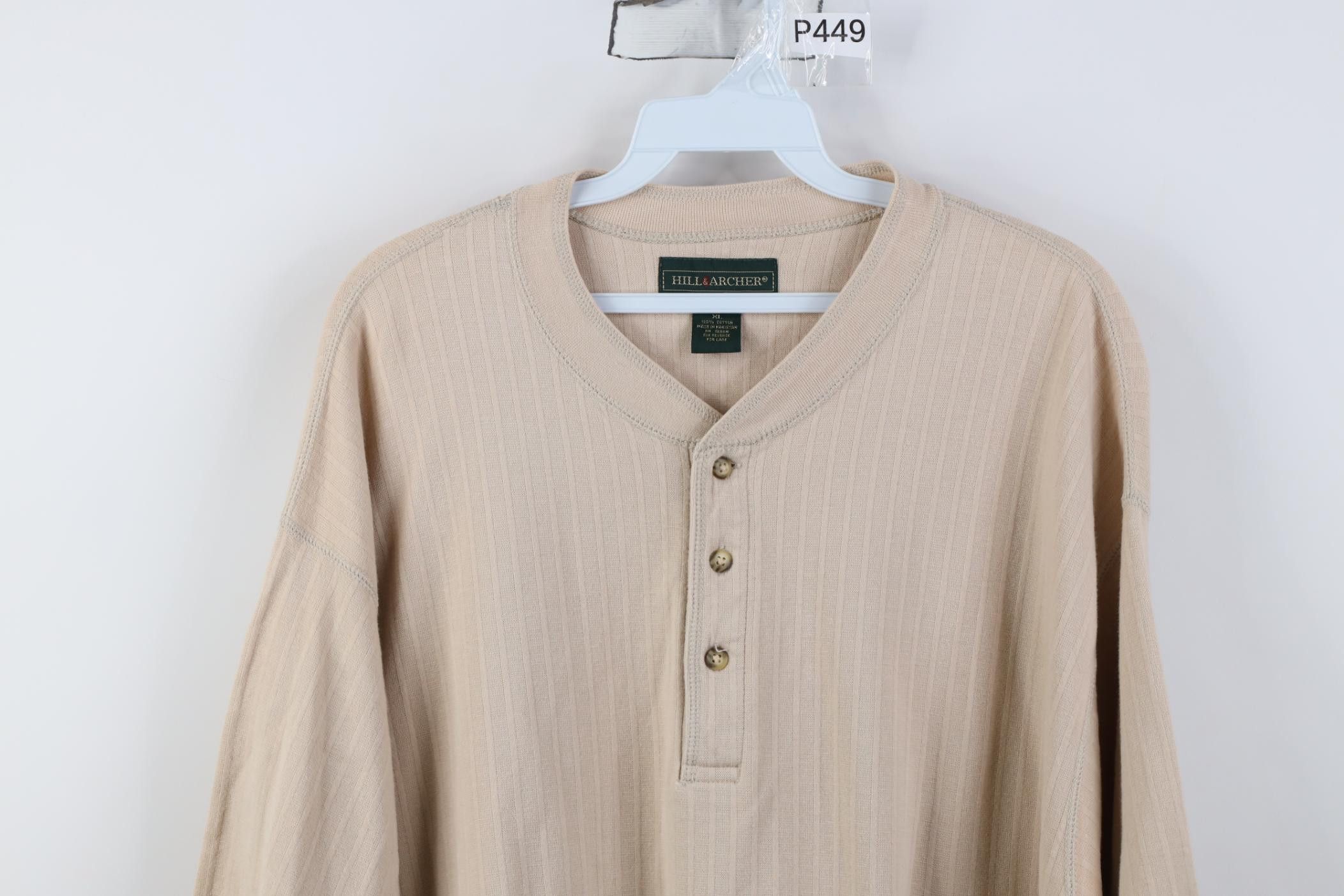 Vintage Vintage 90s Streetwear Ribbed Knit Henley T-Shirt Beige Size US XL / EU 56 / 4 - 2 Thumbnail