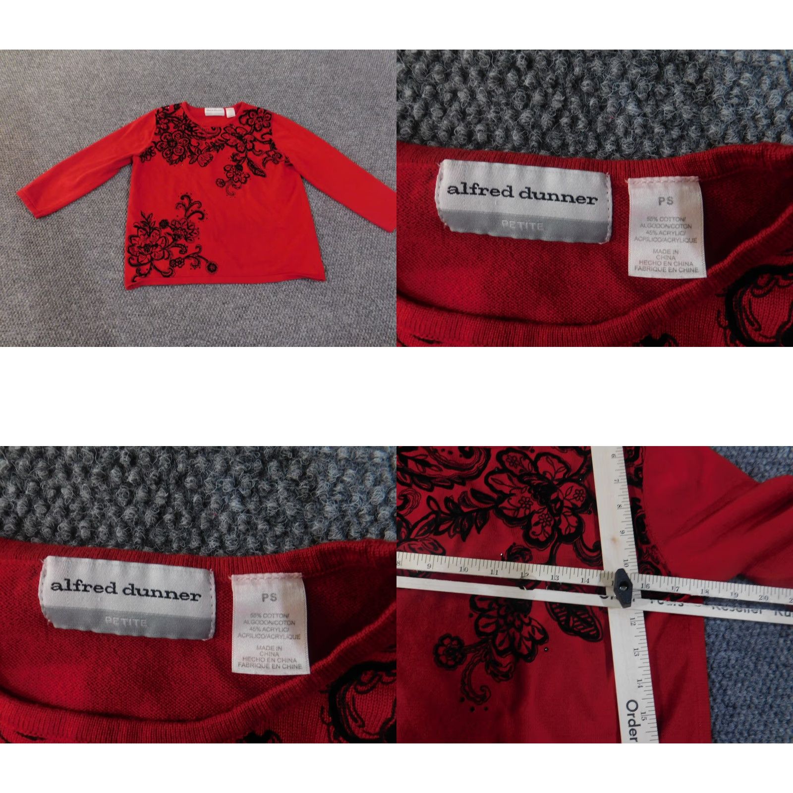 Vintage VINTAGE Alfred Dunner Sweater Womens Petite Small Red Black Floral Print Long Sleeve Top Size S / US 4 / IT 40 - 8 Thumbnail
