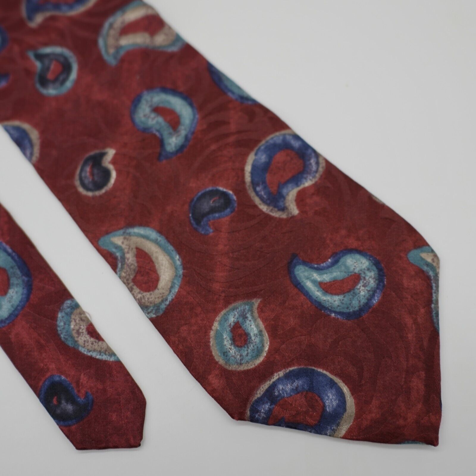Halston III Halston 3 Abstract Red Paisley Print Wide Silk Tie Size ONE SIZE - 1 Thumbnail