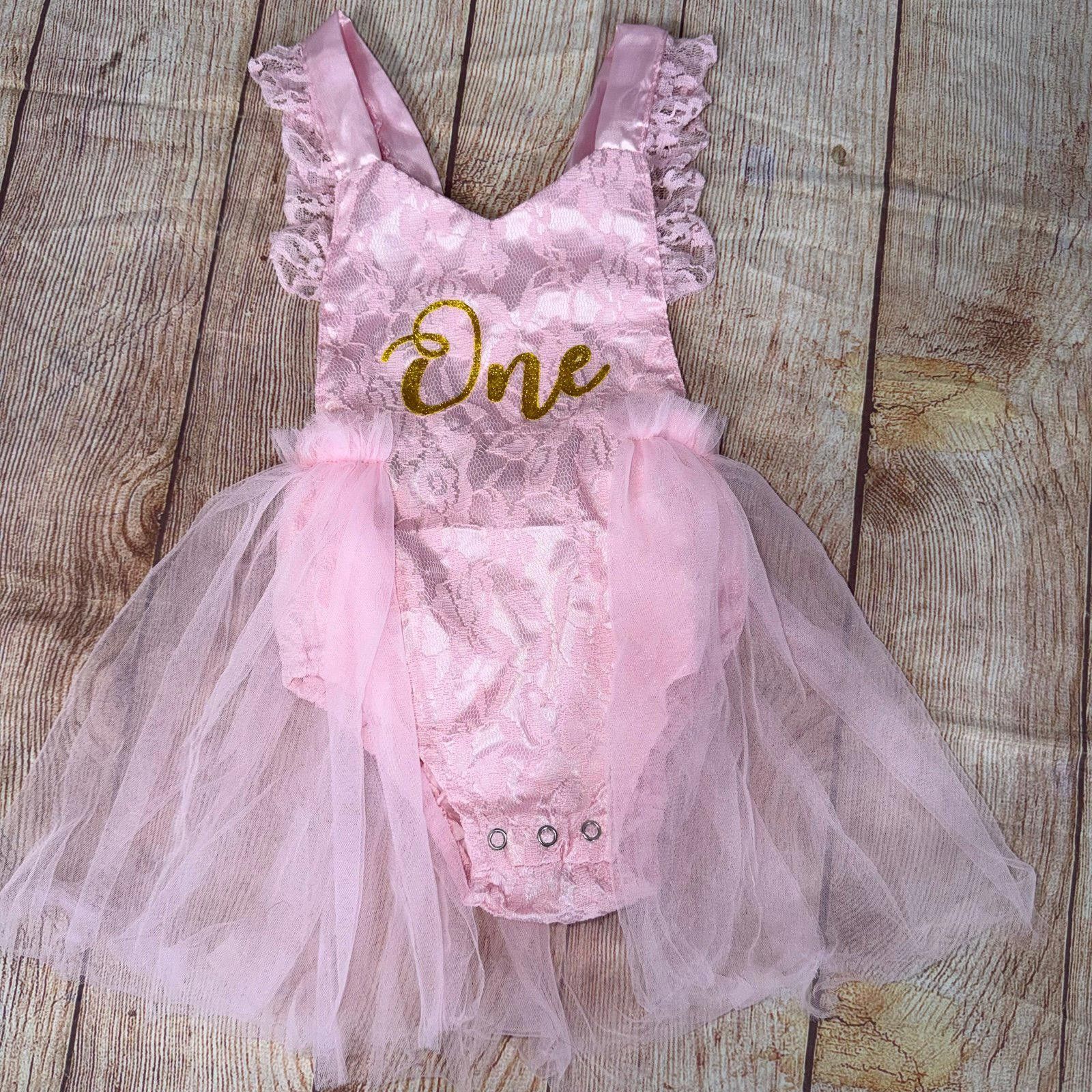 Other Pink Lace and Tulle First Birthday 12-18 Month Romper Size ONE SIZE - 1 Thumbnail