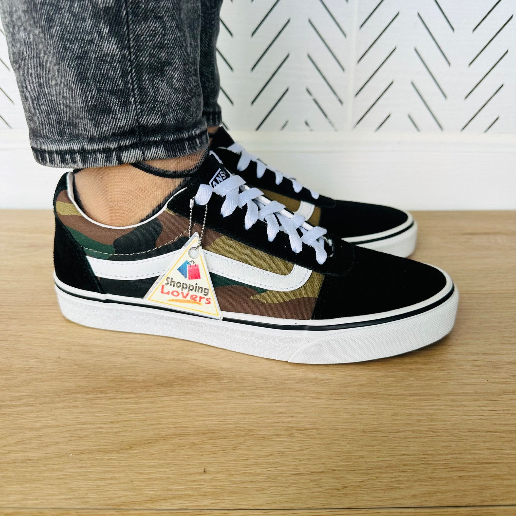 Vans 🤩Women Shoes Sz 8.5 Vans Old Skool Low Black Green Camo Lo Size US 8.5 / IT 38.5 - 3 Thumbnail