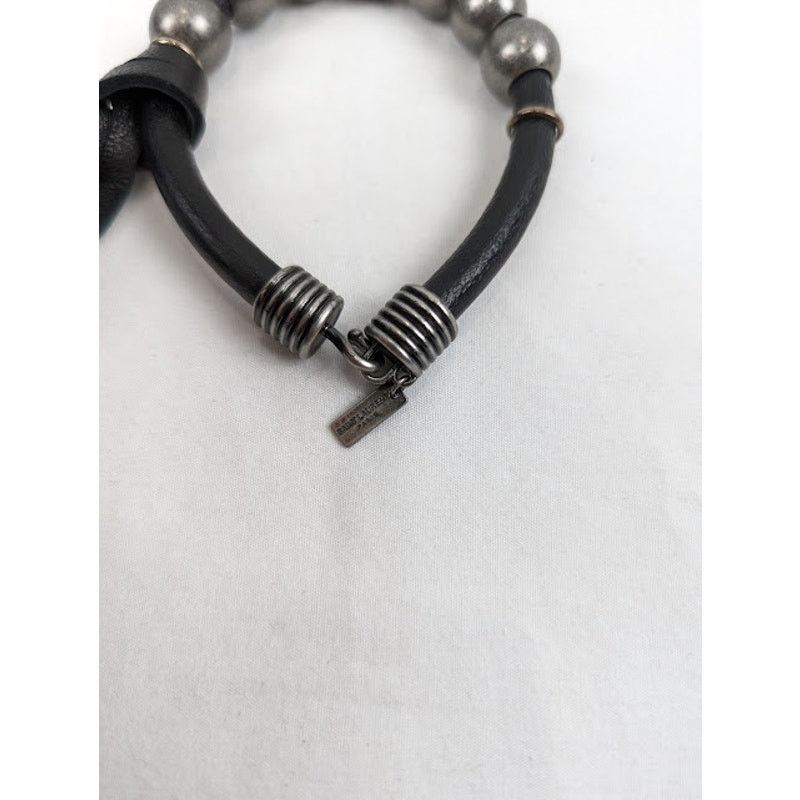 Saint Laurent Paris o1rshd1 Size: L / Beaded Cord Bracelet in Leather & Metal Size ONE SIZE - 3 Thumbnail