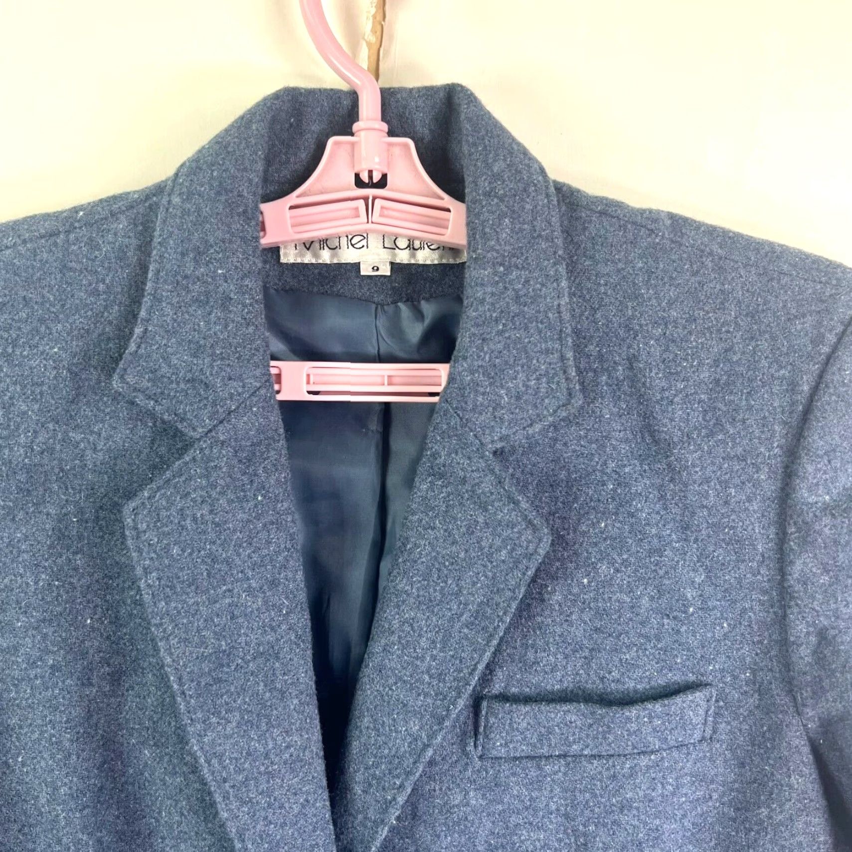 Vintage Michel Laurent Blazer Jacket Women Blue Wool Blend Size 9 Notch Lapel Single-Breasted Three-Button Dress Tailored Oversized Size M / US 6-8 / IT 42-44 - 4 Thumbnail