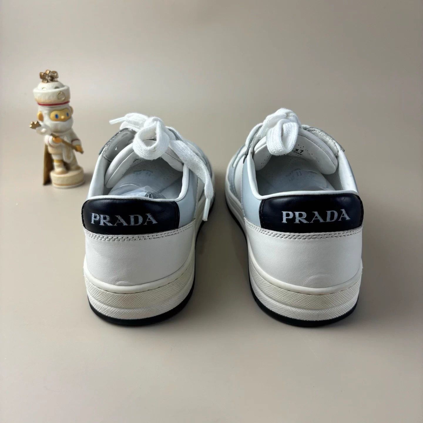 Prada Prada White Blue Triangle Logo Sneakers 37 EU 98% New Size US 6 / IT 36 - 3 Thumbnail
