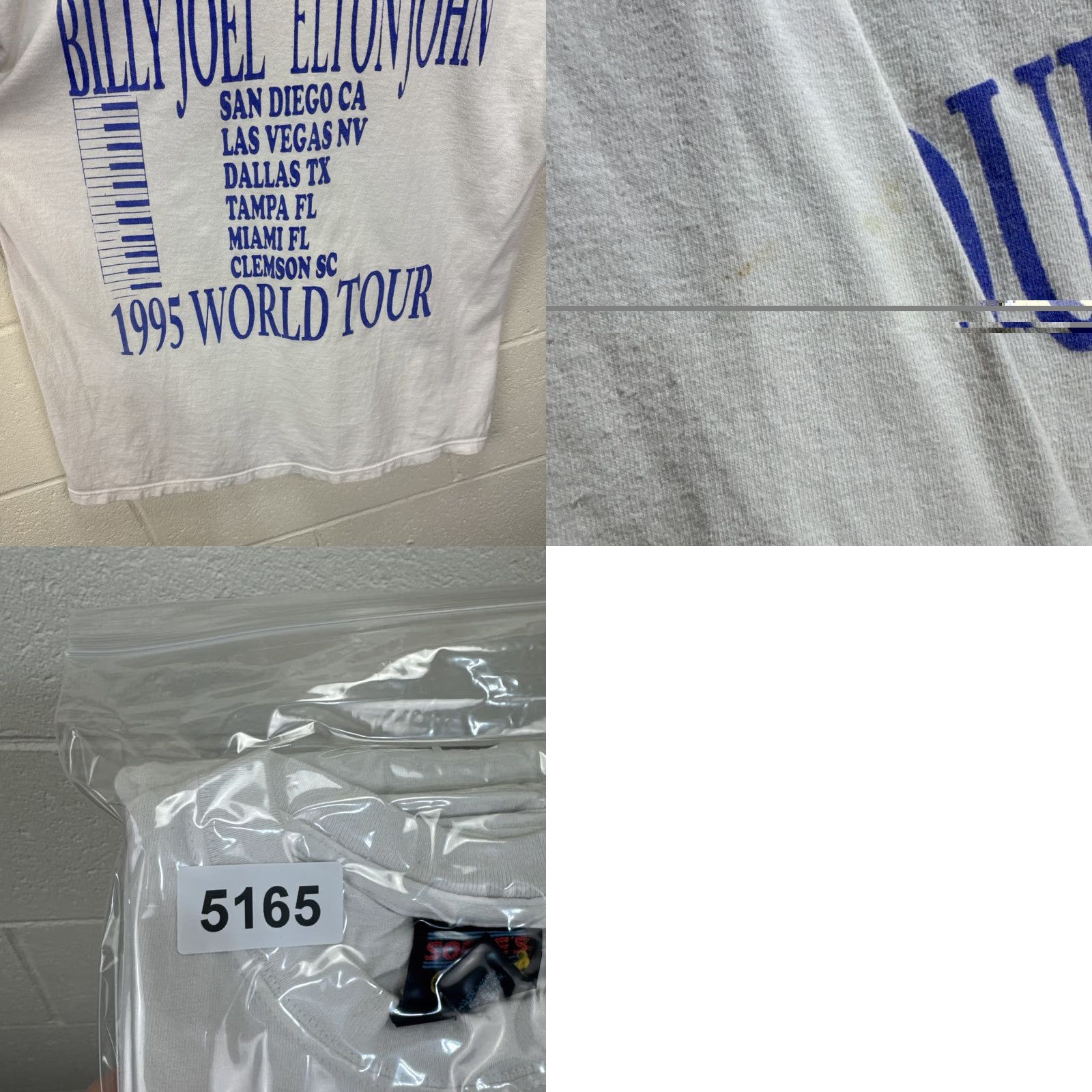 VINTAGE Billy Joel & Elton John T-Shirt Men's L White 90s World Tour Graphic Print Double-Sided Crew Neck - Softee