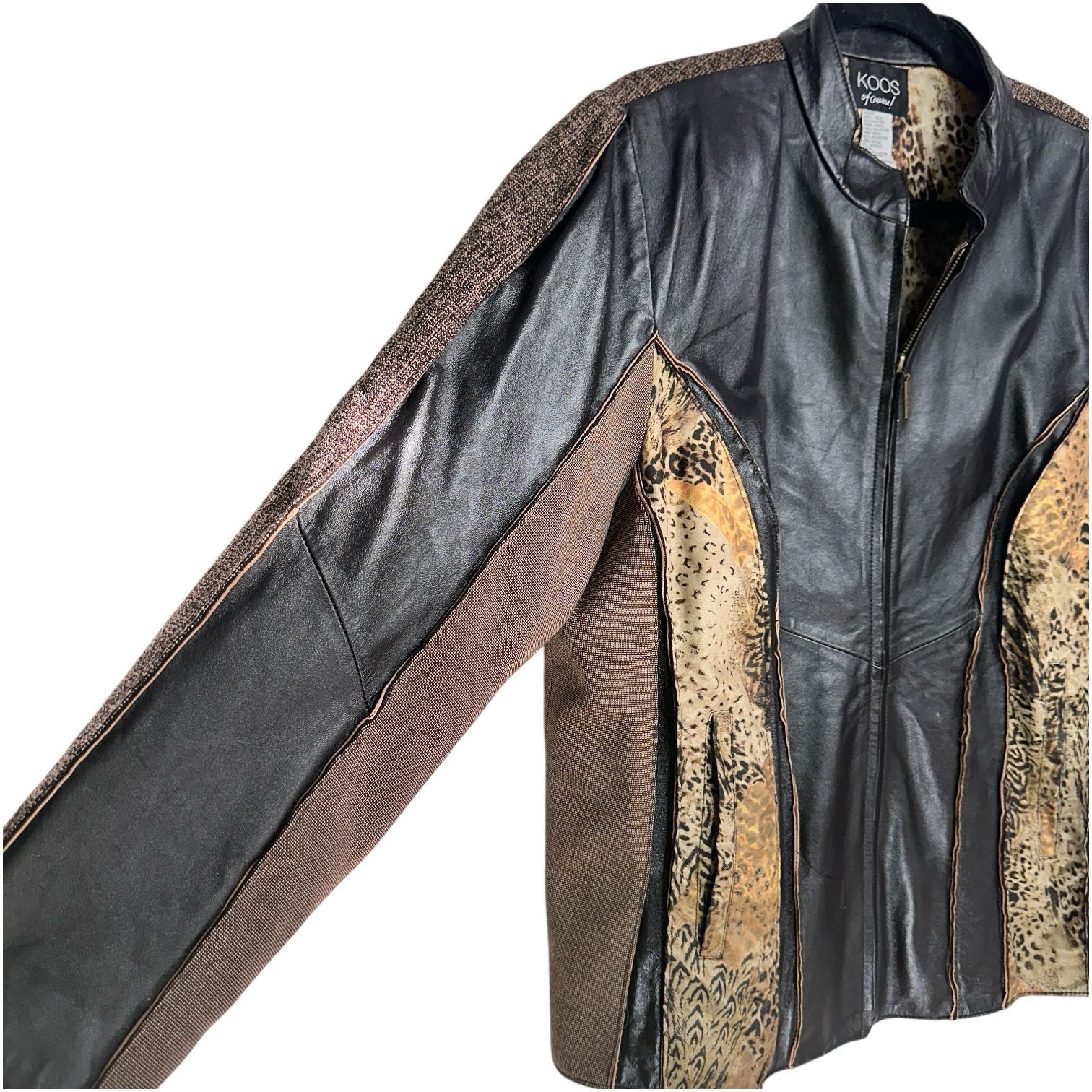 Designer Koos of Course Womens Leather Tweed Mix Media Jacket with An Size XXL / US 16-18 / IT 52-54 - 4 Thumbnail
