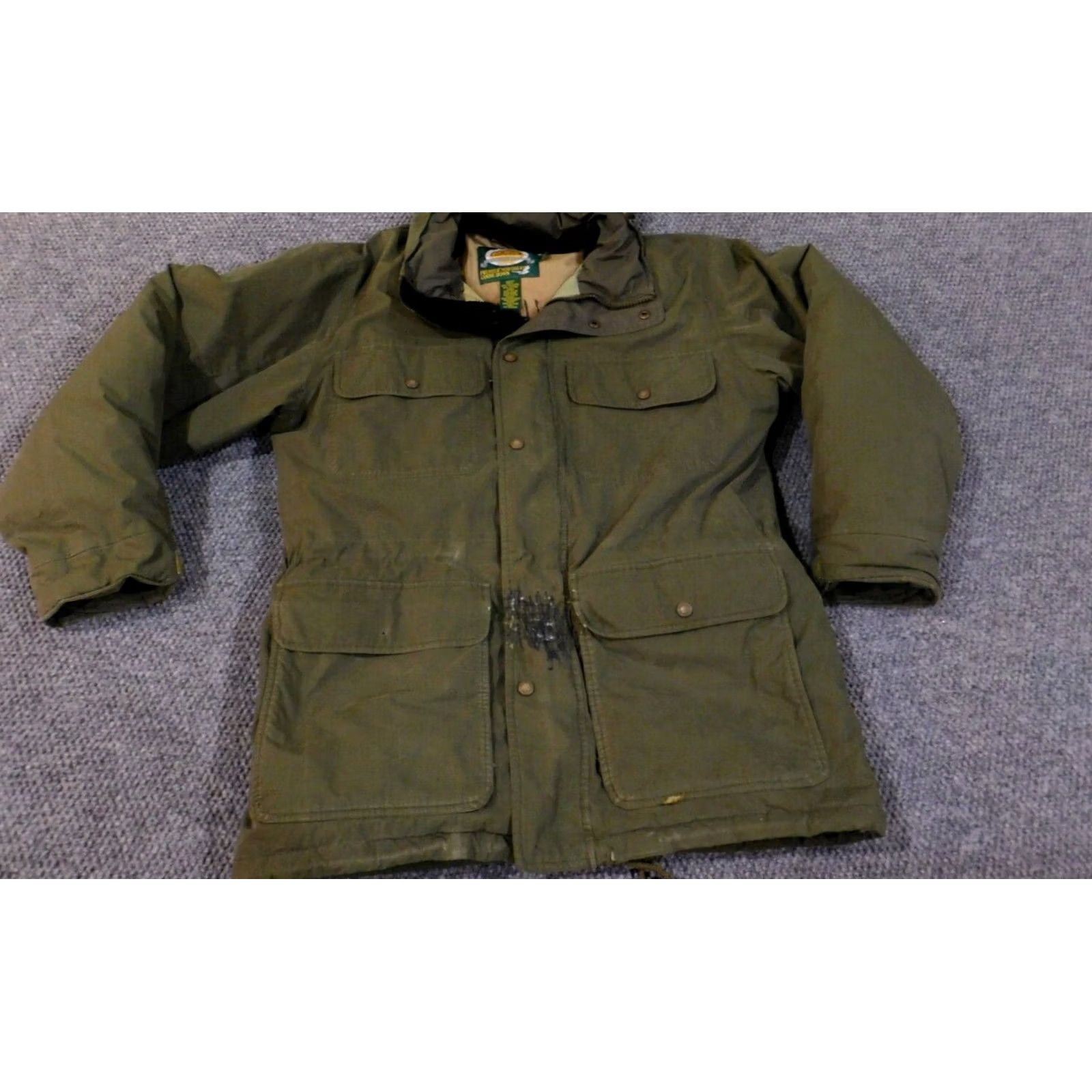 Vintage Cabela's Jacket Men M Green Parka Down Insulation Removable Hood Logo Canvas Zip Mid-Length Casual Winter Fall Size US M / EU 48-50 / 2 - 2 Thumbnail