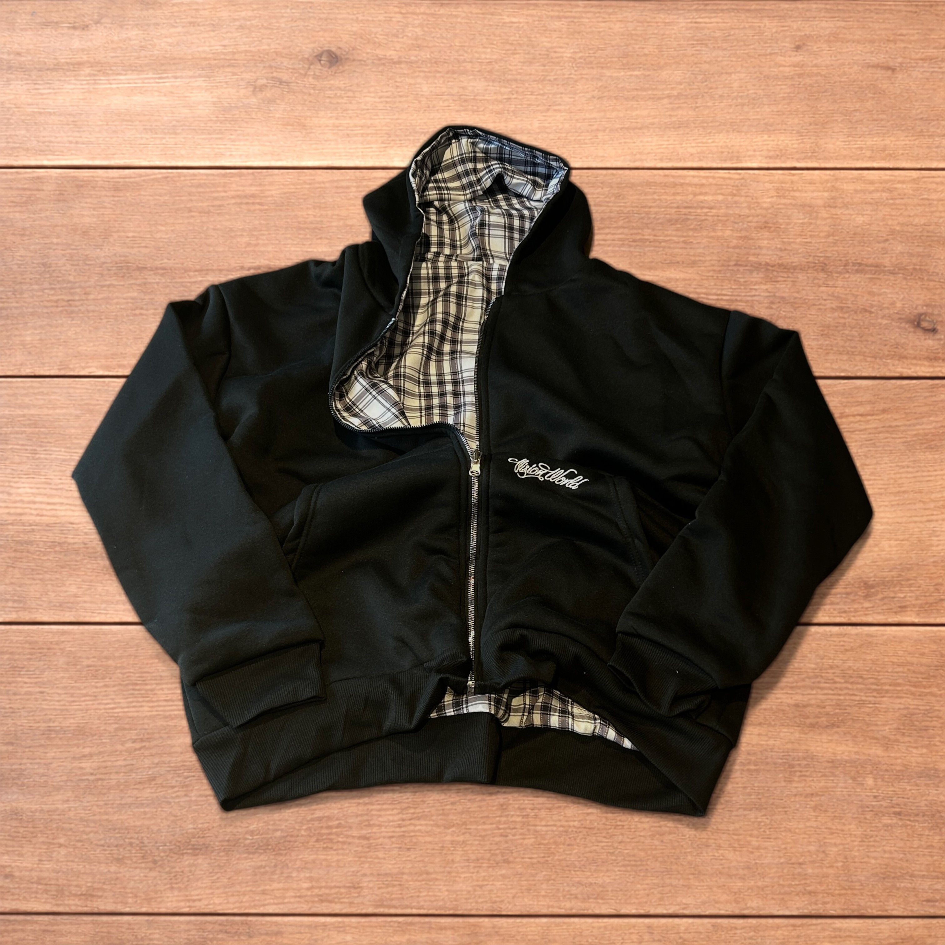 Japanese Brand Oversized baggy reversible zip up hoodie in checkered black. Size US L / EU 52-54 / 3 - 1 Thumbnail