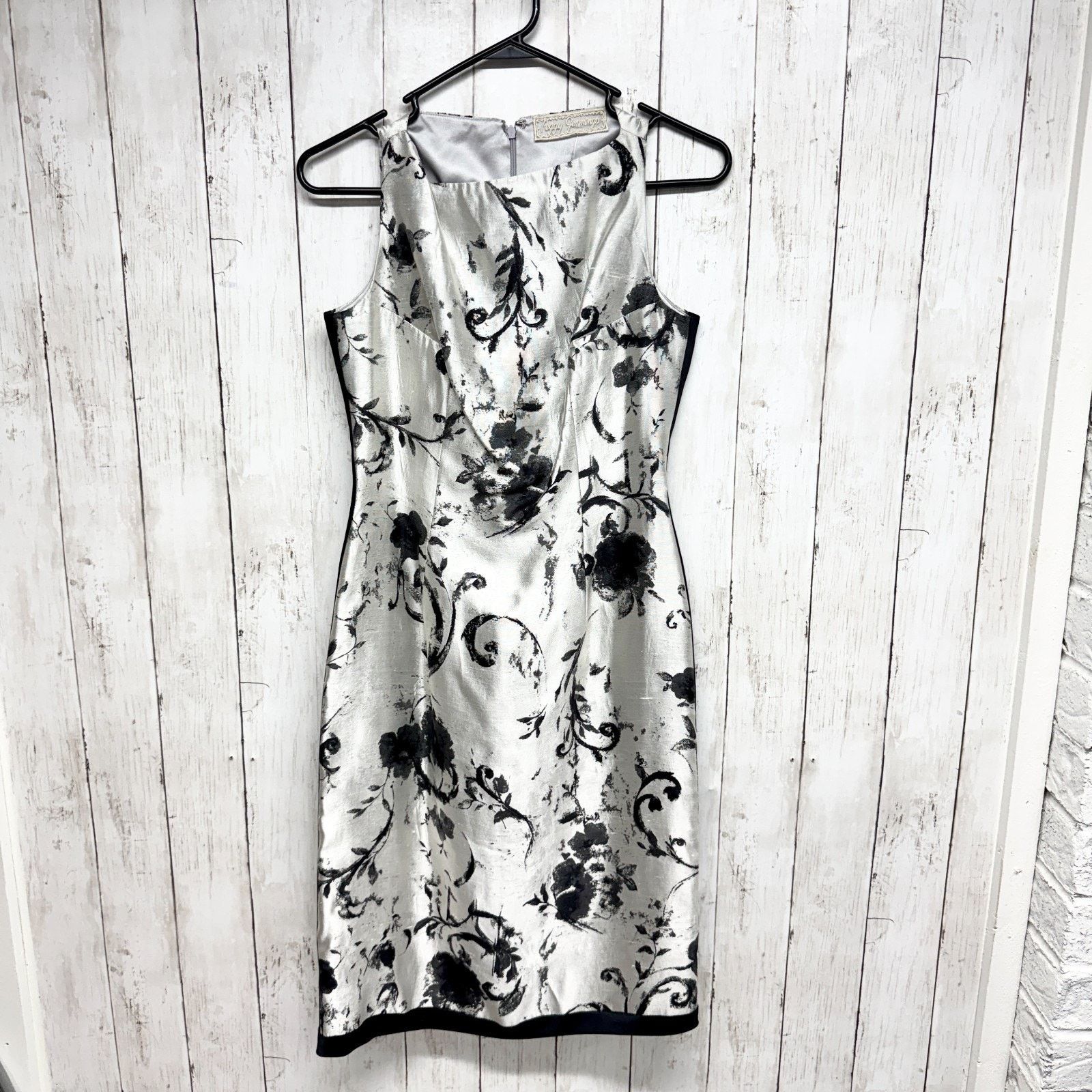 Vintage Vtg Peggy Jennings Dress Black White Floral Sleeveless Mini Size L / US 10 / IT 46 - 1 Thumbnail