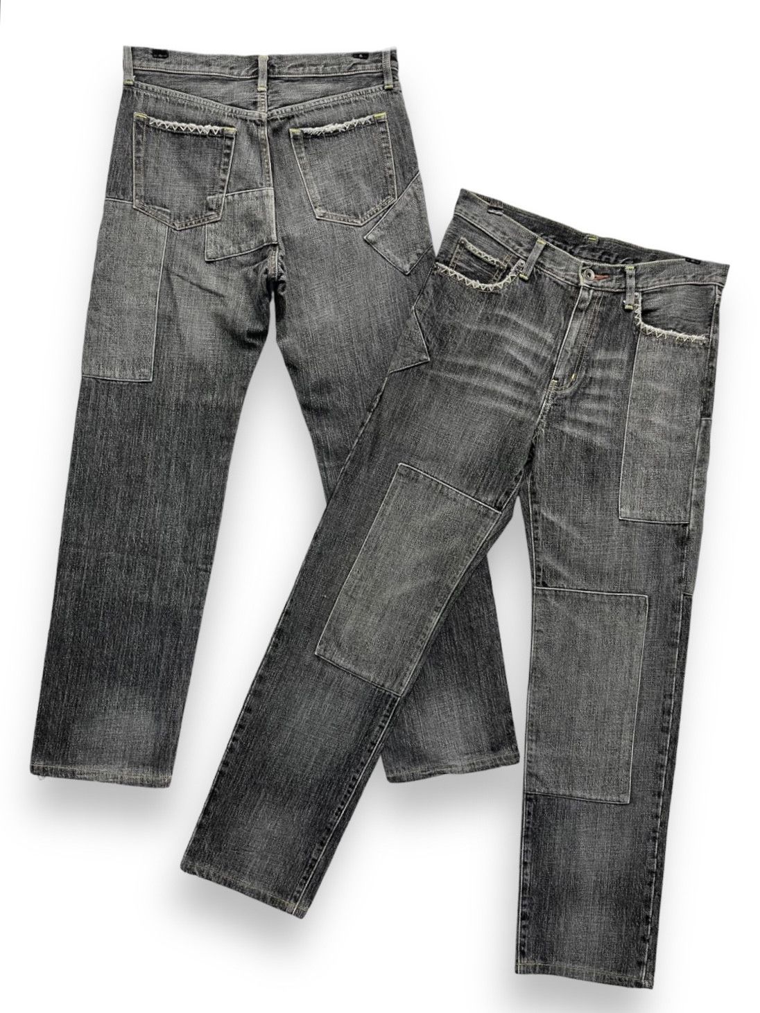 image of Distressed Denim Fye VTG Y2K Black Patchwork Denim Inspired By Undercover in Khaki Black (Size 30)