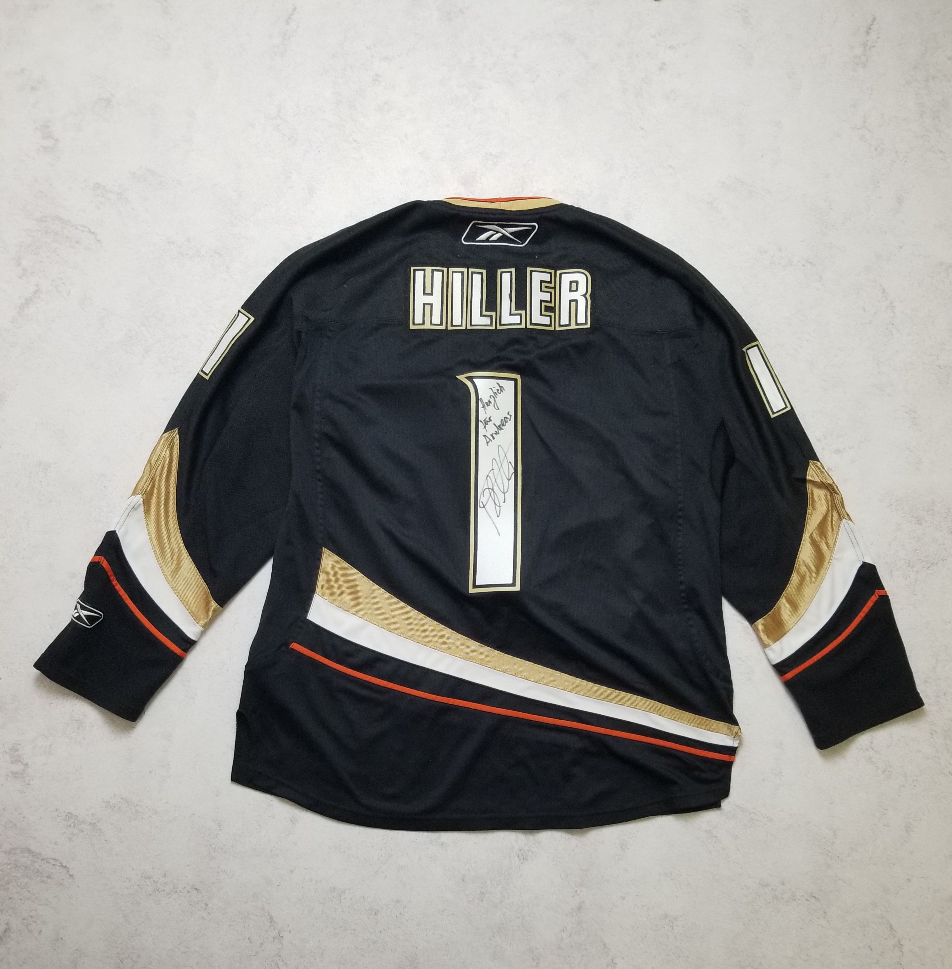 Reebok Anaheim Ducks #1 Jonas Hiller Signed Autographed Jersey Size US XL / EU 56 / 4 - 1 Thumbnail