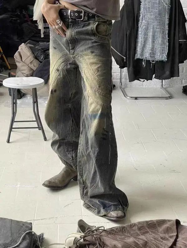 Japanese Brand VIBE Heavy-duty washed distressed faded micro-flare jeans Size US 30 / EU 46 - 6 Thumbnail