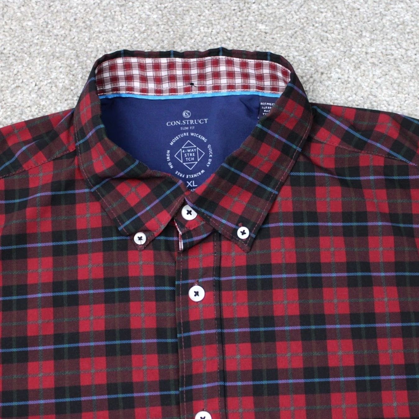 Vintage Construct Shirt XL Red/Black Plaid Slim Fit 4-Way Stretch Button-Up L/S Men’s Vintage No Size US XL / EU 56 / 4 - 4 Thumbnail