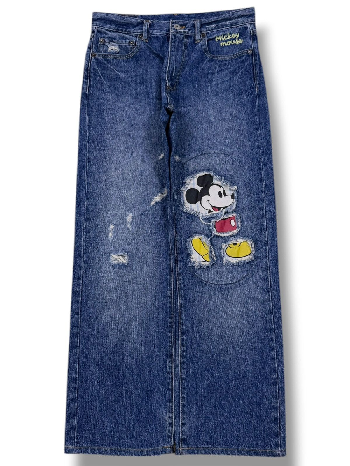 Mickey Mouse Vintage Disney Mickey Mouse Distressed Patchwork Y2K Denim Size US 30 / EU 46 - 2 Thumbnail