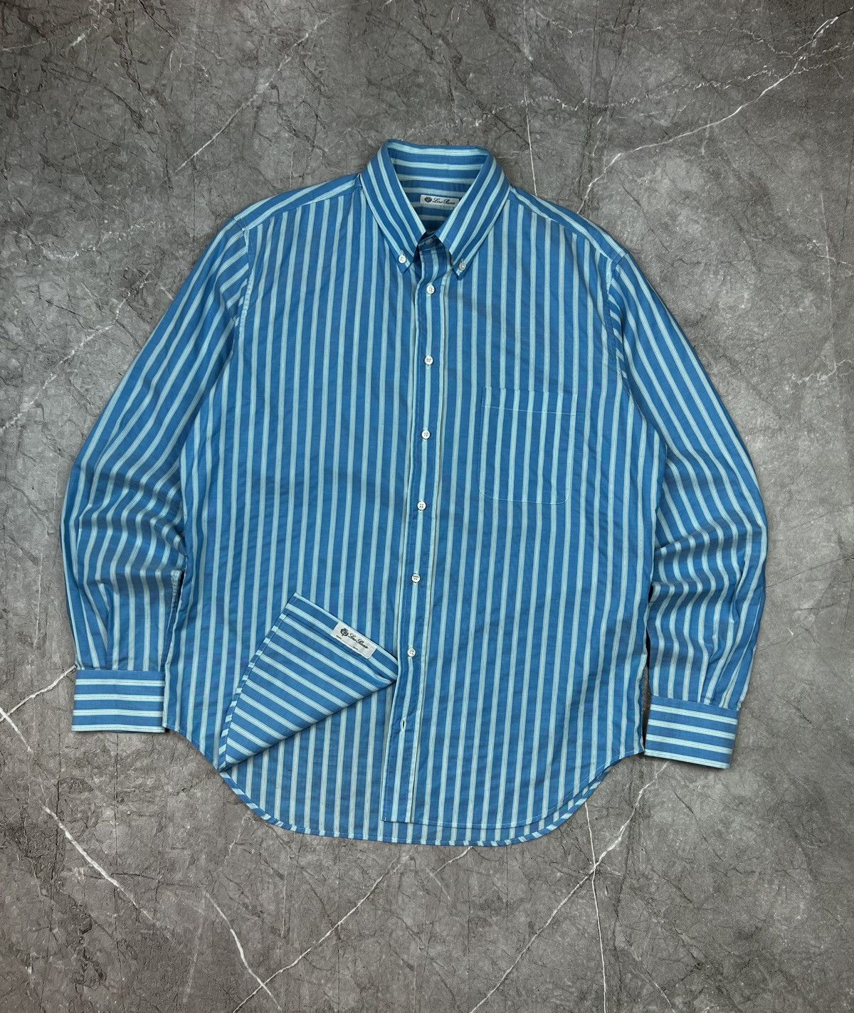 Loro Piana Loro Piana Shirt Button Up White Blue Stripped Cotton Formal Size US L / EU 52-54 / 3 - 2 Thumbnail