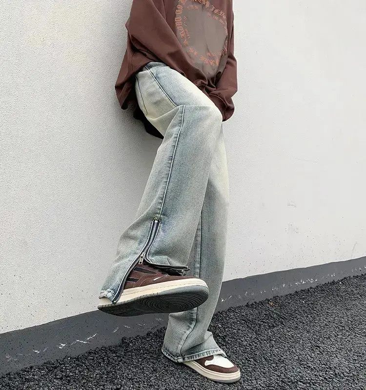 Japanese Brand Vintage zipper slit loose straight leg jeans Size US 32 / EU 48 - 6 Thumbnail