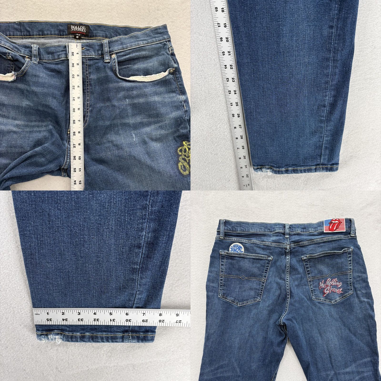 Lucky Brand Lucky Brand Rolling Stones 223 Straight Jeans Mens 38x32 Blue Denim Stretch Distressed Pockets Cotton Viscose Zip Regular Vintage: No Size US 38 / EU 54 - 8 Thumbnail