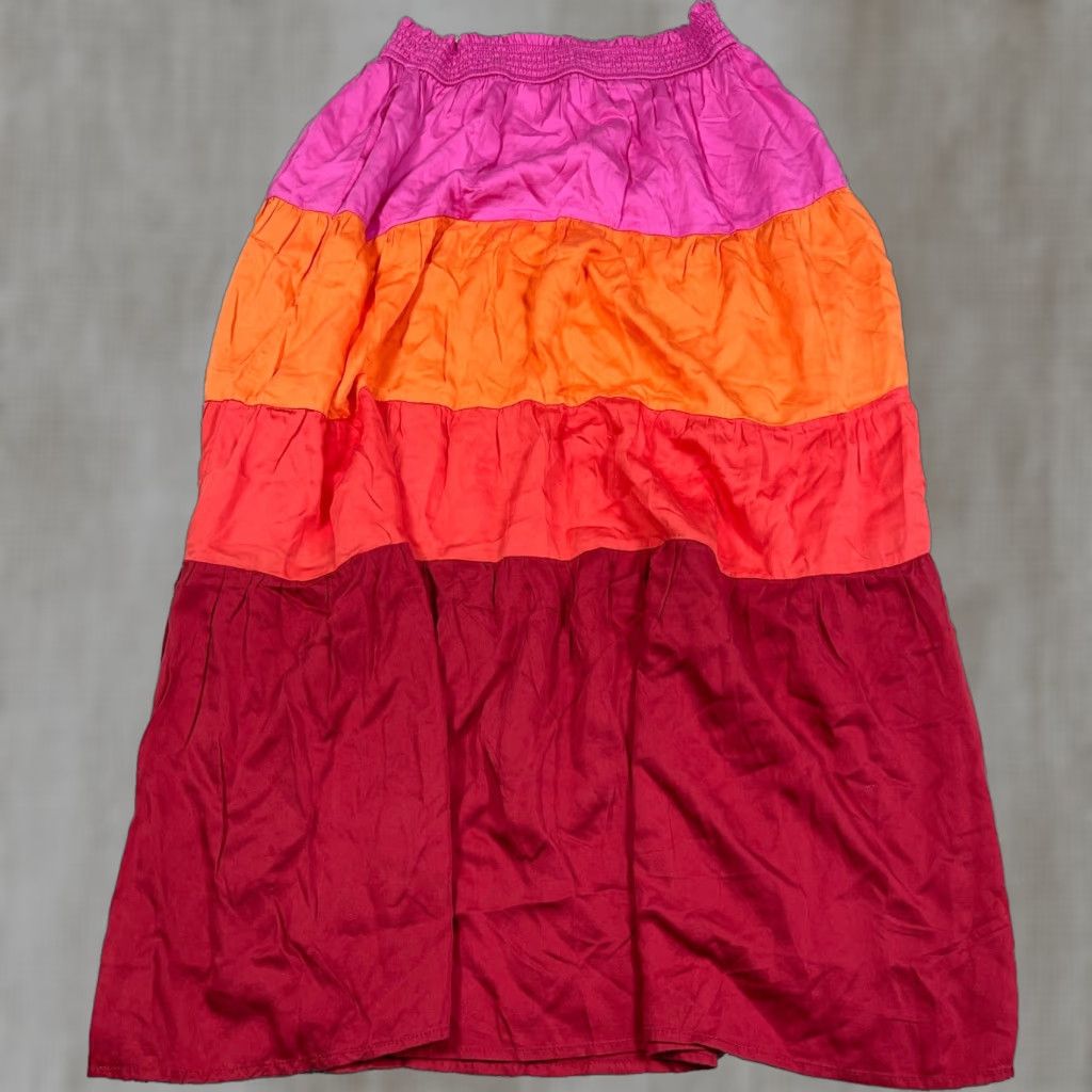 Marine Layer Marine Layer Skirt Womens L Midi Pink Colorblock Lyocel Slit Bohemian Festival Hippie Size 36" / US 14 / IT 50 - 1 Thumbnail