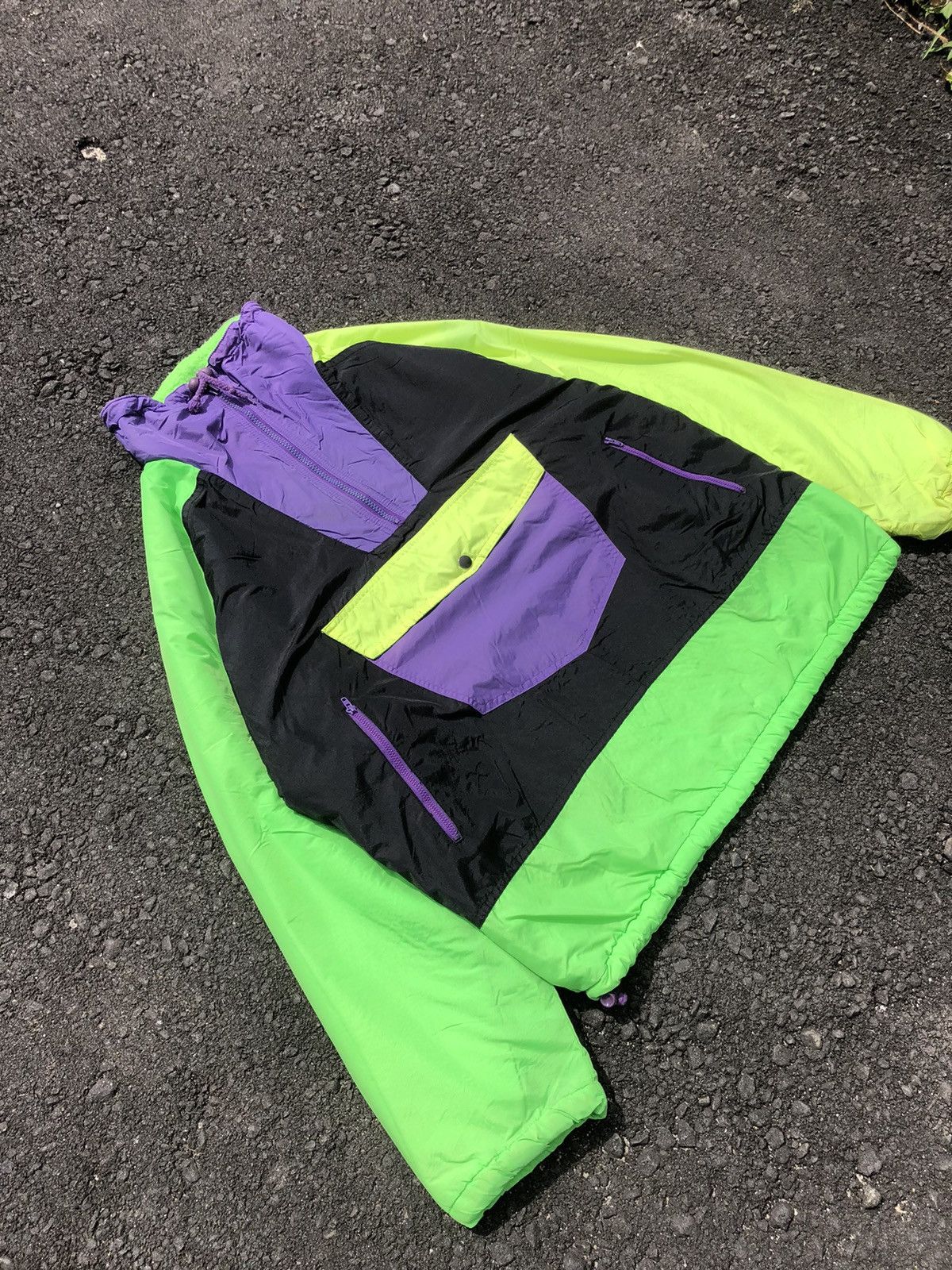 Japanese Brand Vtg Global Mind Neon Colourblock Anorak Halfzipper Jacket Size US XXL / EU 58 / 5 - 5 Thumbnail
