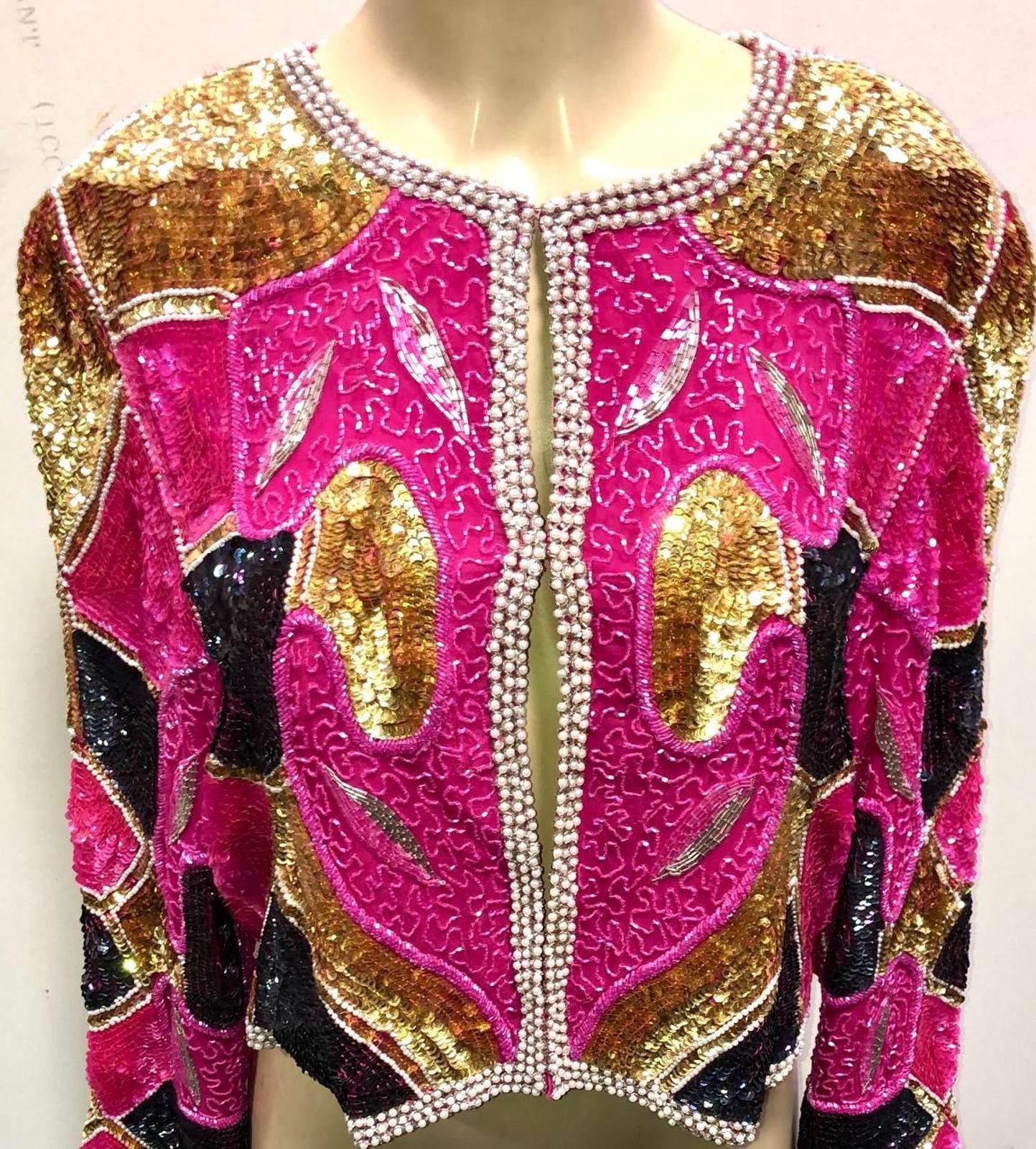 Designer Sequined Jacket Pink Gold size 14 Size XL / US 12-14 / IT 48-50 - 1 Thumbnail