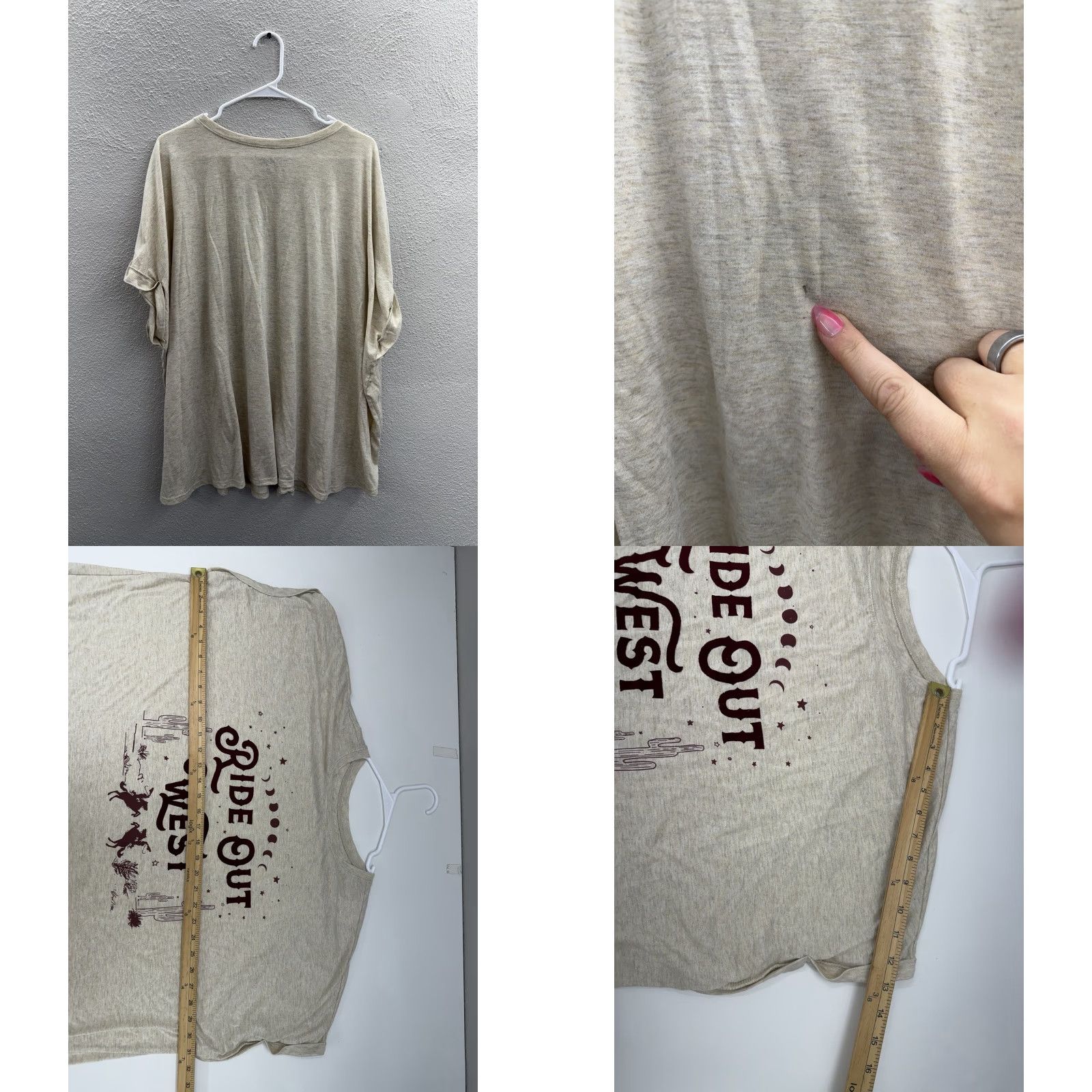 Vintage Terra & Sky Womens Shirt Size 4X Ride Out West Velvet Letters Short Sleeve Brown 4X Shirt Womens Plus Casual Sleeve V-Neck Tea & Sky? Size XXL / US 16-18 / IT 52-54 - 8 Thumbnail