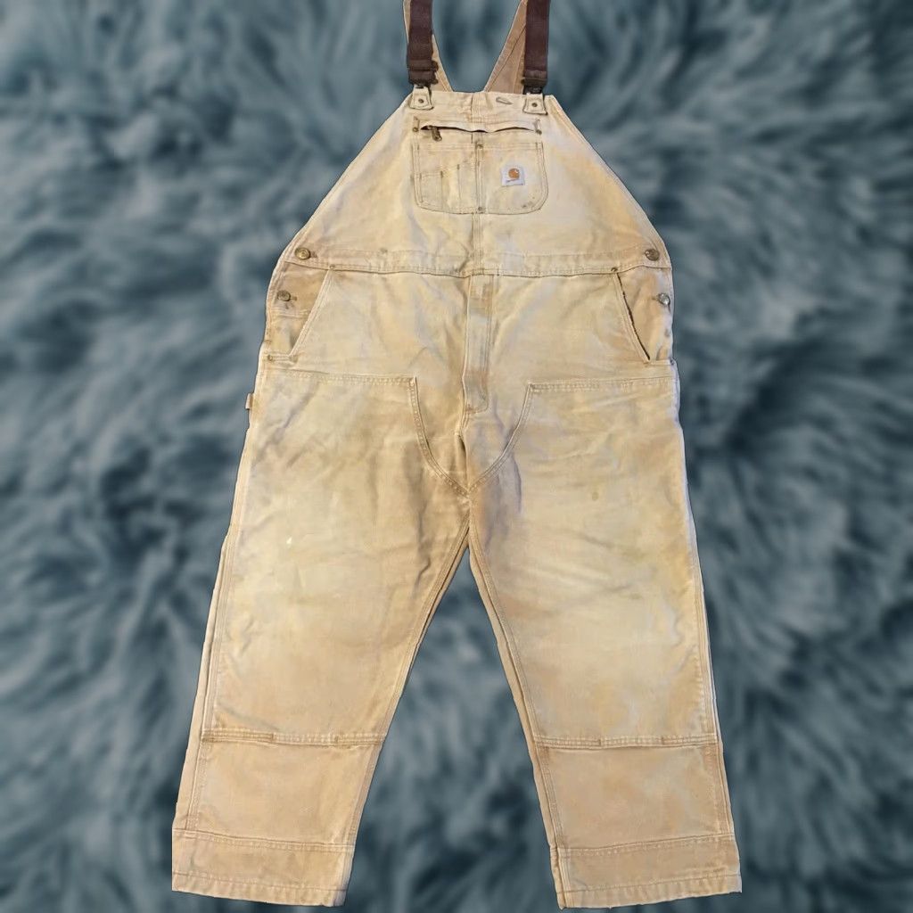Carhartt VINTAGE Carhartt Overalls Jeans 48 Tan Distressed Faded Double Knee 27 Inseam Trucker Workwear 80s 90s Grunge Punk Rocker Mens Size US 32 / EU 48 - 1 Thumbnail