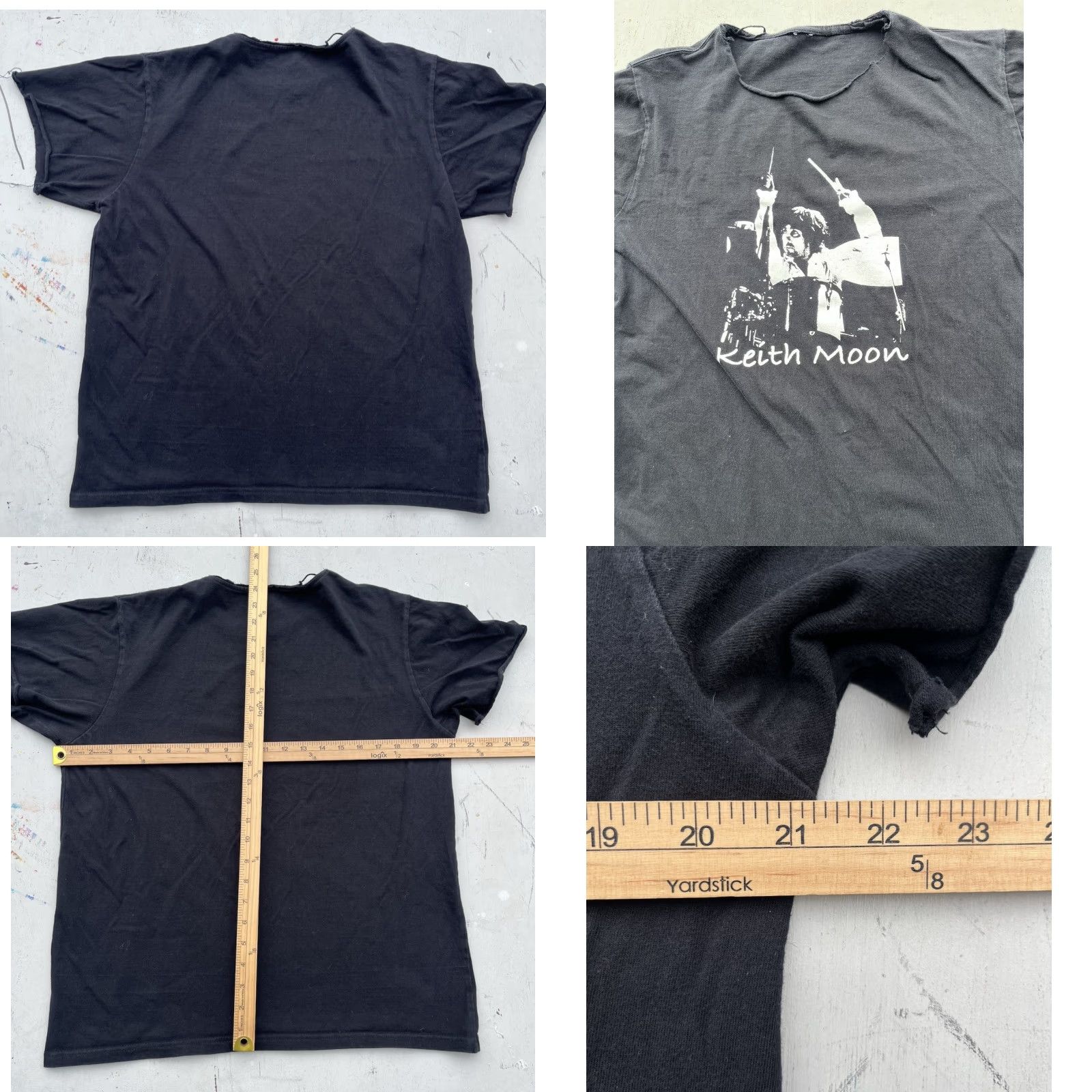 Vintage Men's Keith Moon T-Shirt Black Spell-Out DISTRESSED NO SIZE 70s 60s The Who Rock Size US M / EU 48-50 / 2 - 8 Thumbnail