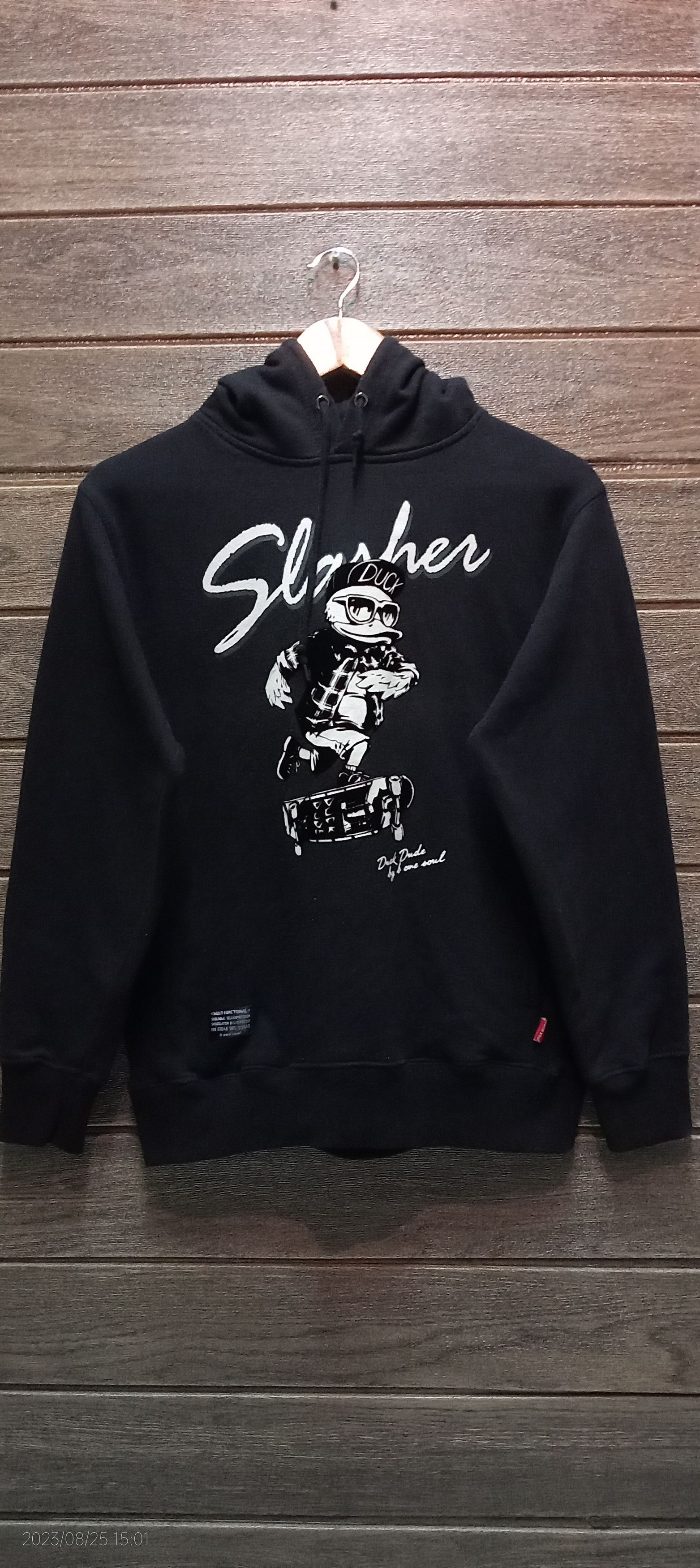 image of Archival Clothing x Skategang Vintage Duck Dude By B. One Soul Hoodie Very in Black (Size Medium)