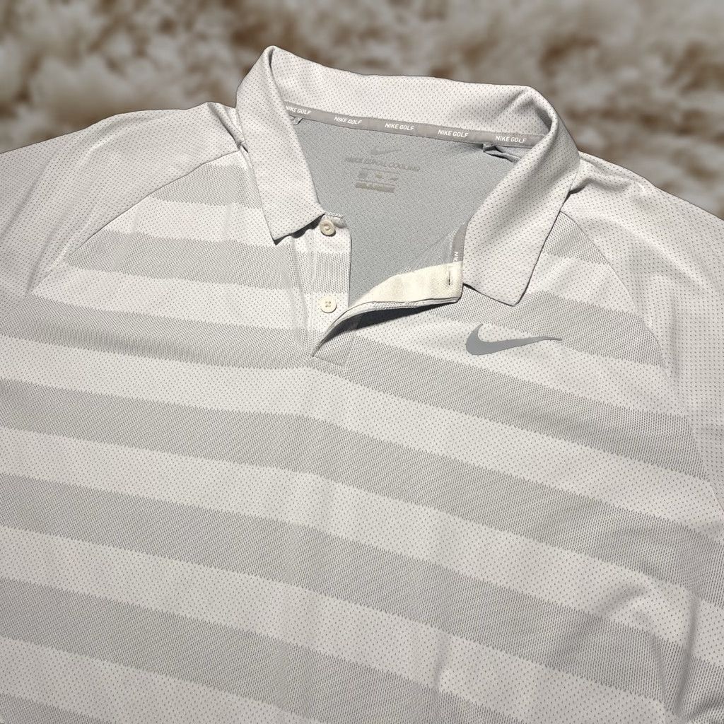 Nike Polo Shirt Men 2XL Gray Striped Golf Lightweight Breathable