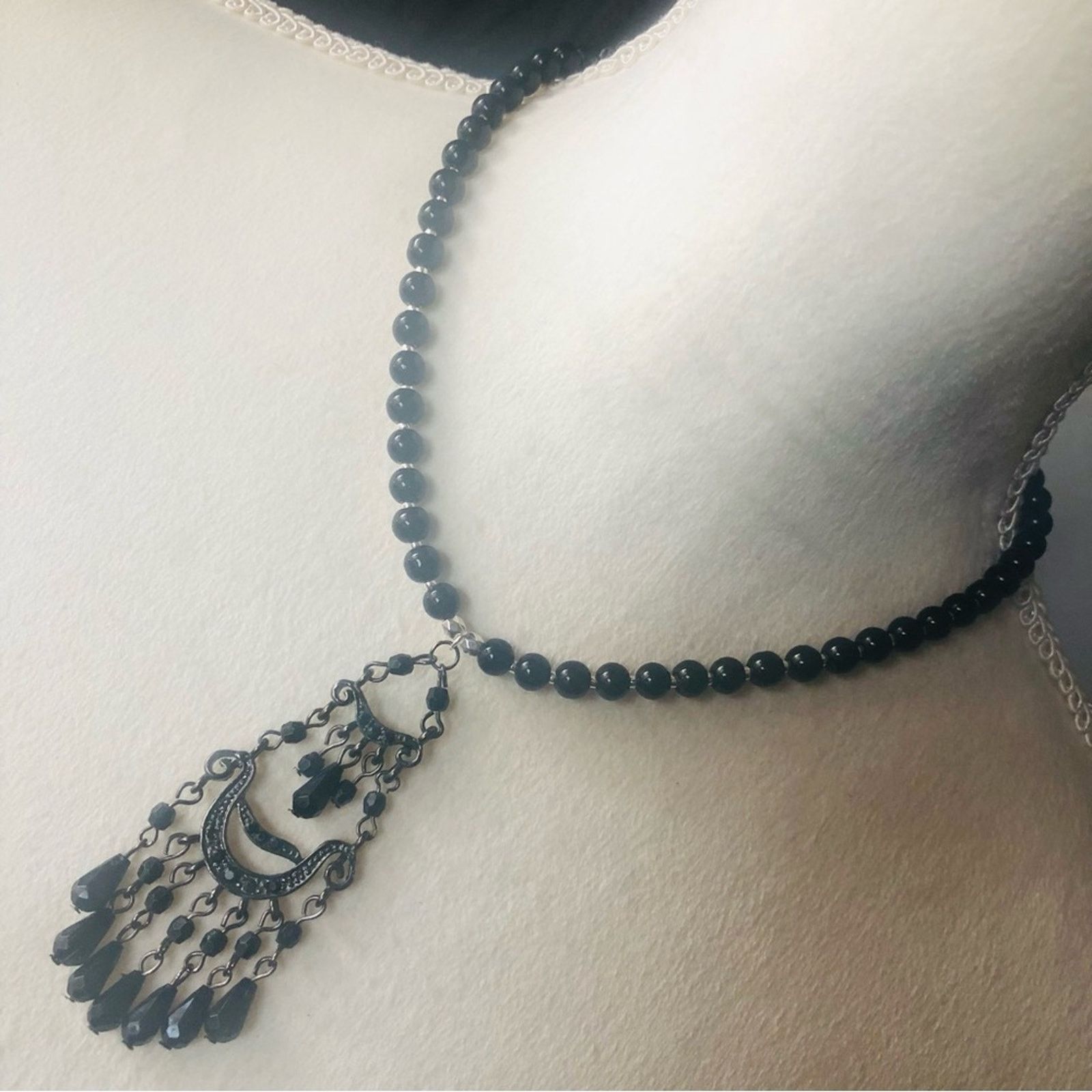 Handmade Handcrafted repurpose black chandelier Pearl necklace Size ONE SIZE - 1 Thumbnail