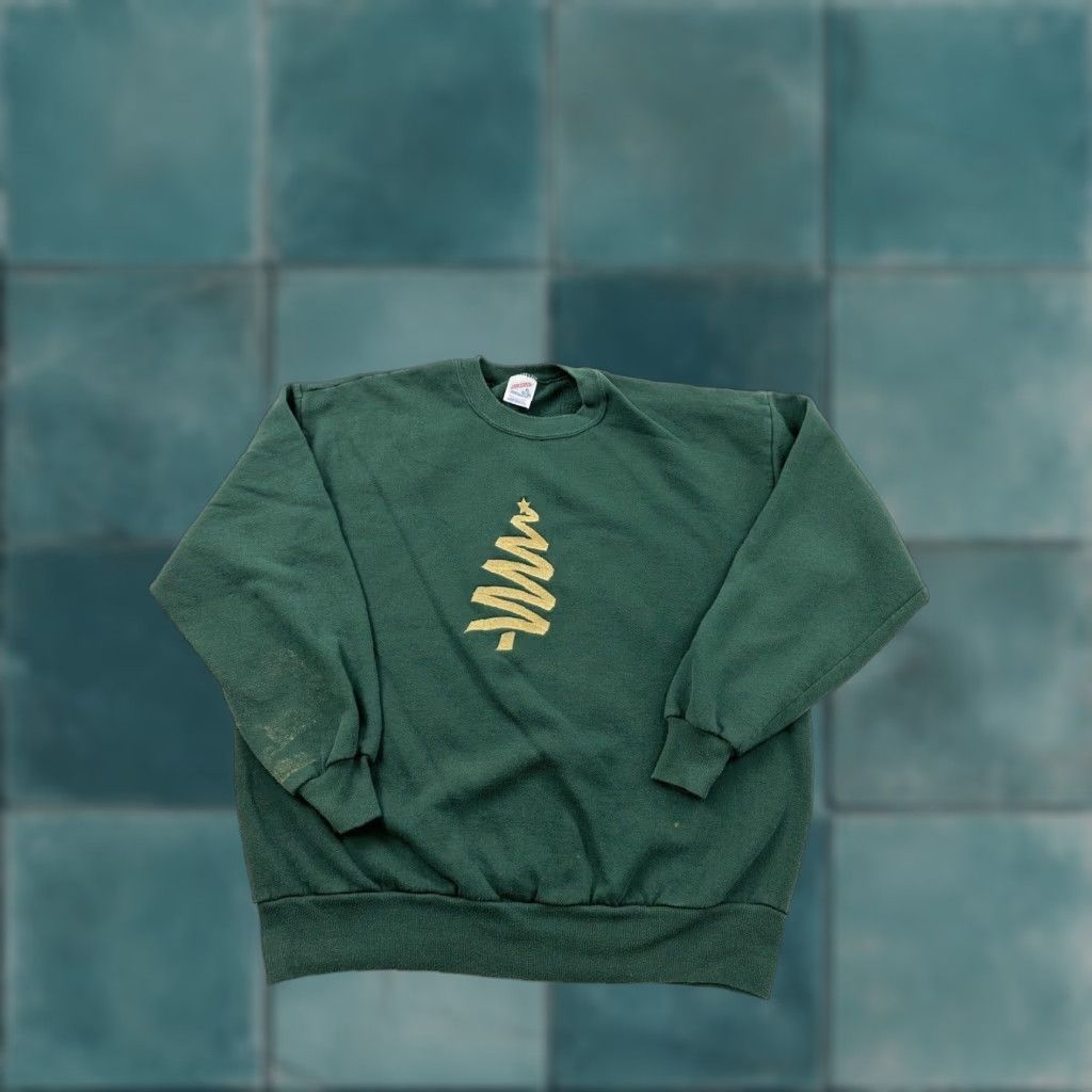 Jerzees VINTAGE Jerzees Sweatshirt Christmas Green Gold Tree Adults XL Pullover Sweater Christmas Theme Men Women (Unisex) Size XL / US 12-14 / IT 48-50 - 1 Thumbnail