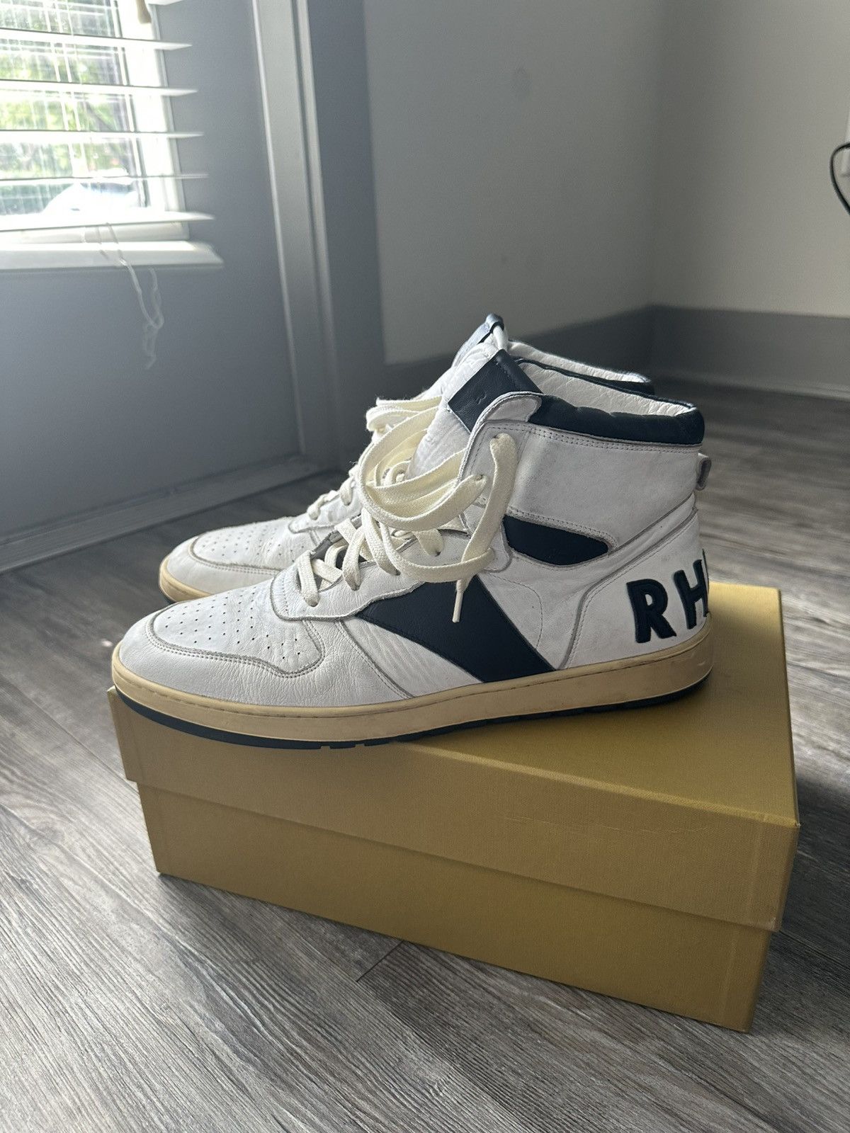 Rhude Rhude Rhecess Hi White/Navy Blue Size US 12 / EU 45 - 6 Thumbnail