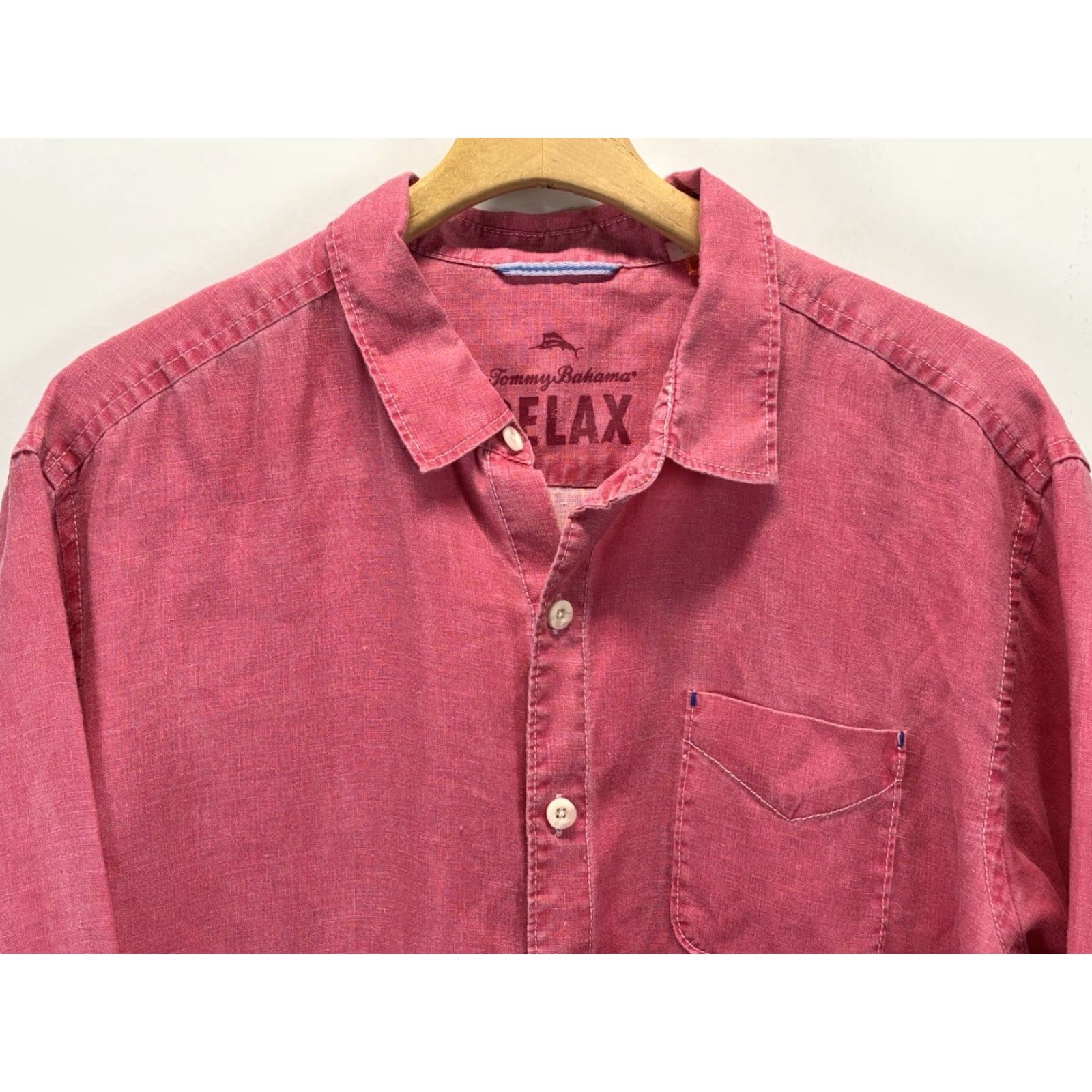 Tommy Bahama VINTAGE Tommy Bahama Shirt Mens XL Pink Linen Button-Up Beach 100% Linen Long Sleeve Casual Travel Roof? Size US XL / EU 56 / 4 - 2 Thumbnail